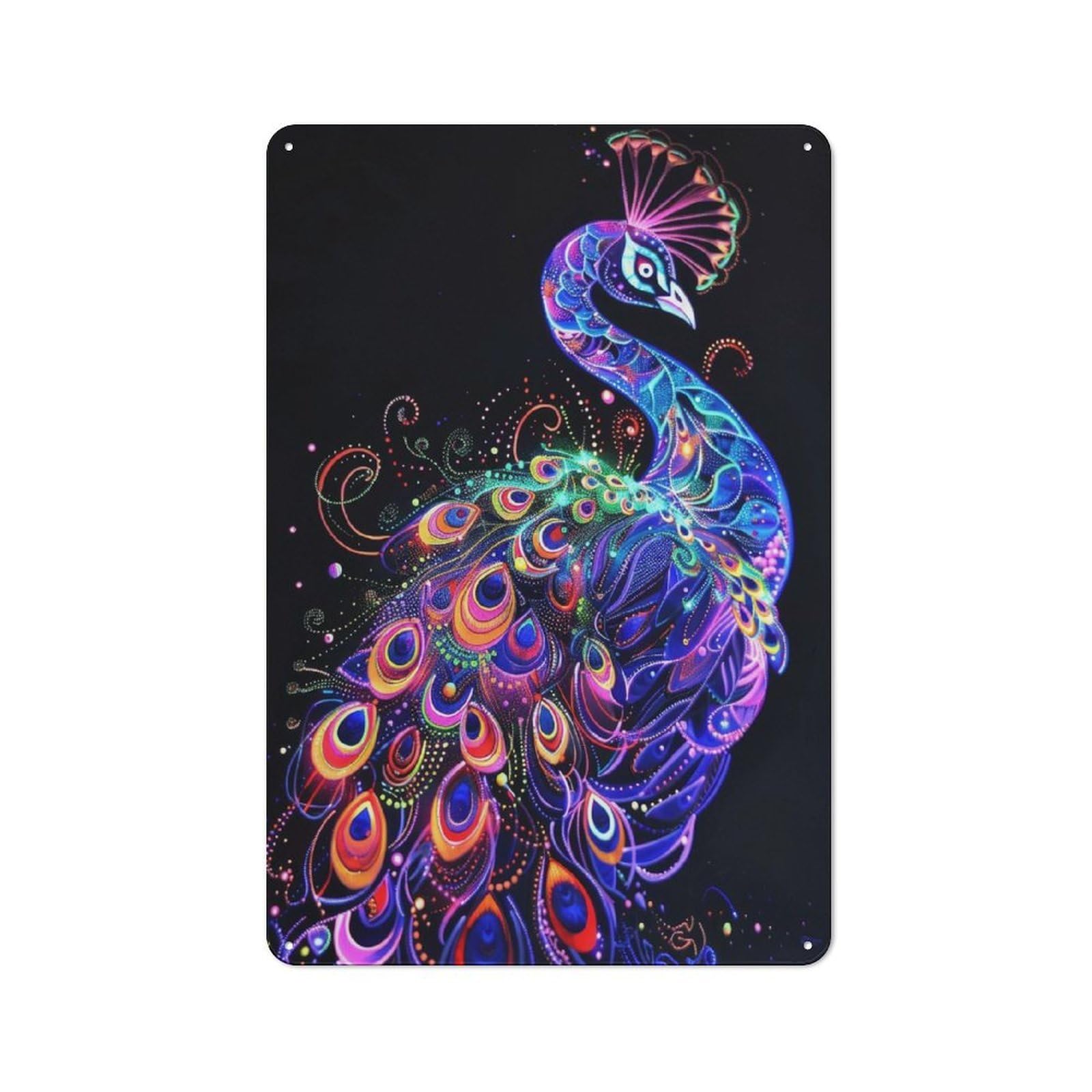 Junmoney Style-23 Neon Peacock Art Vintage Metal Sign 30X20cm, Shop Front Style Cafe Wall Decor For Coffee Bar, Small Shop Or Dining Room
