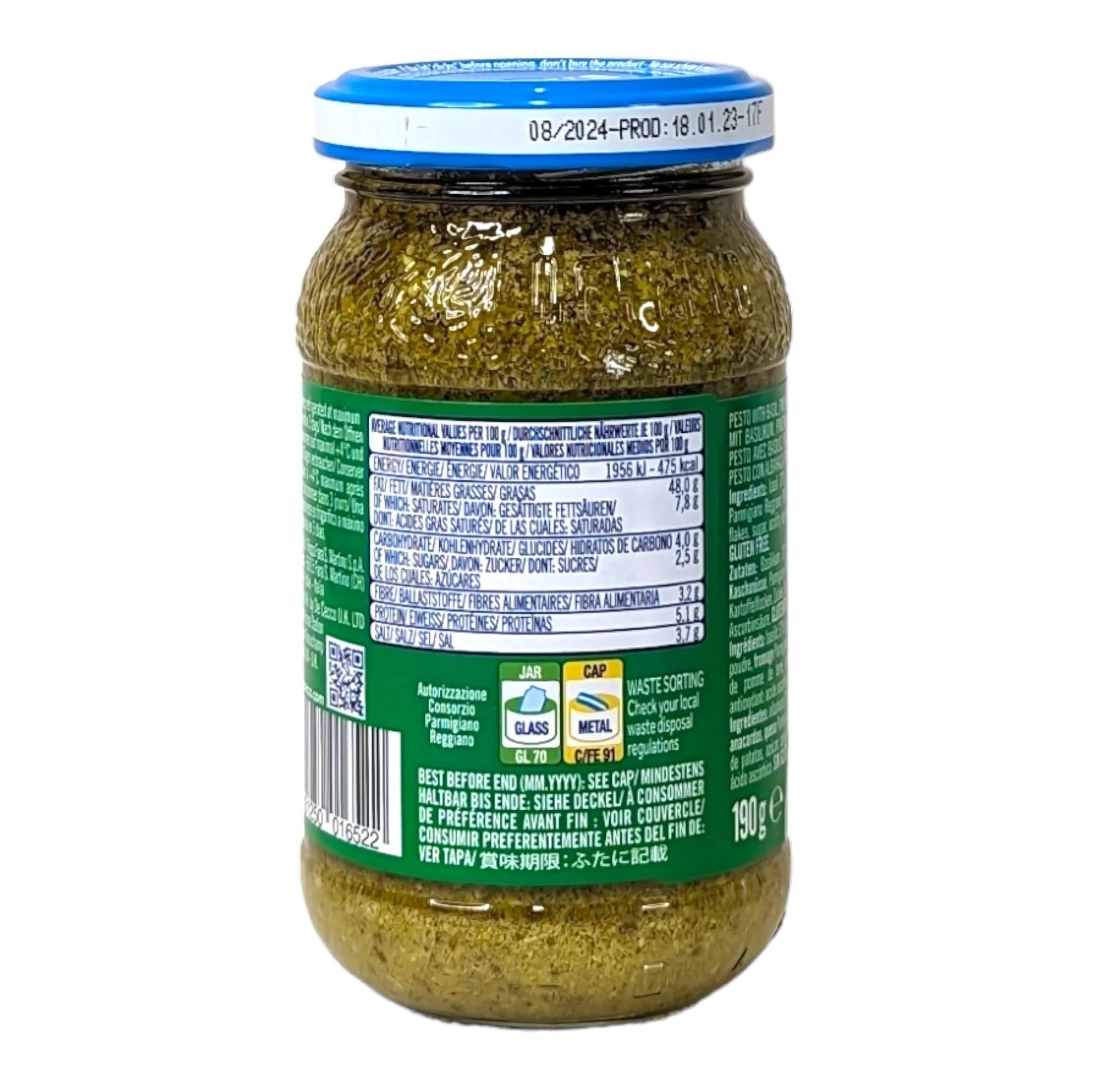De Cecco – Pesto alla Genovese con Parmigiano Reggiano, sin ajo, salsa italiana auténtica de albahaca, tarro de cristal 12 x 190 g + Italian Gourmet polpa 400 g