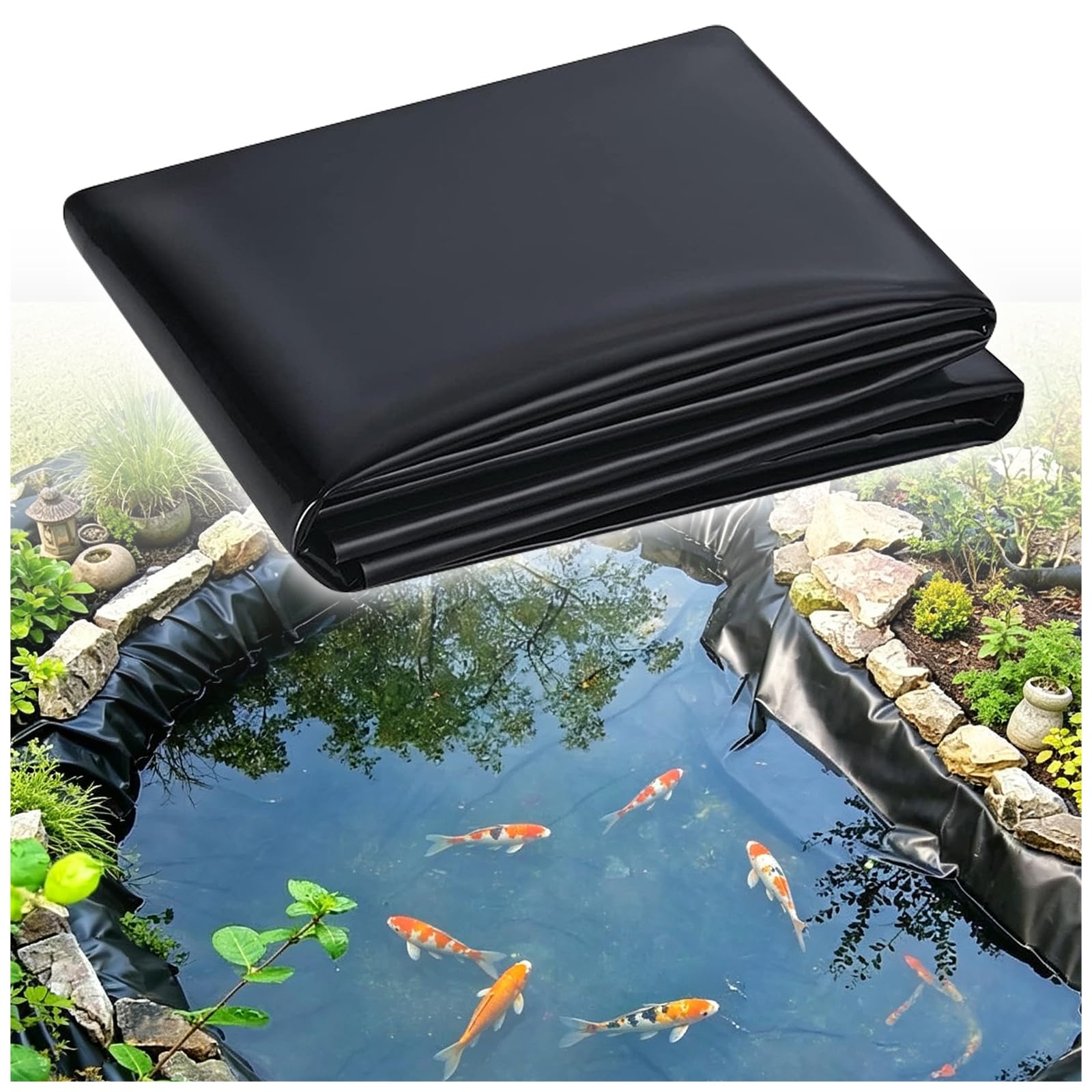 Telo Laghetto, Telo per Laghetto Nero in PVC, Resistente Telo Laghetto HDPE