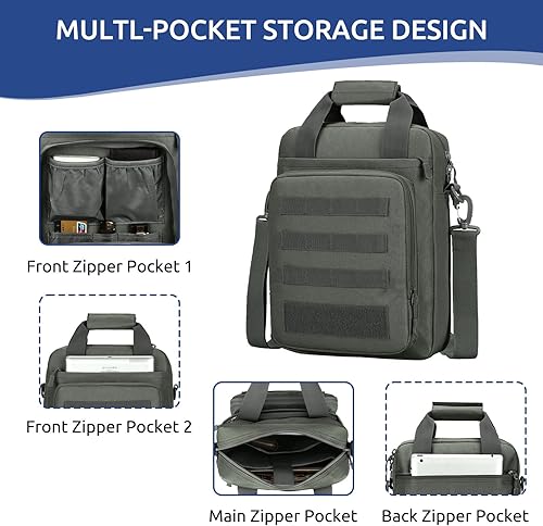 Miniatura 10 de Maletín táctico, bolsa de mensajero para laptop, bolso de hombro Molle resistente para hombre (incluye paquete)