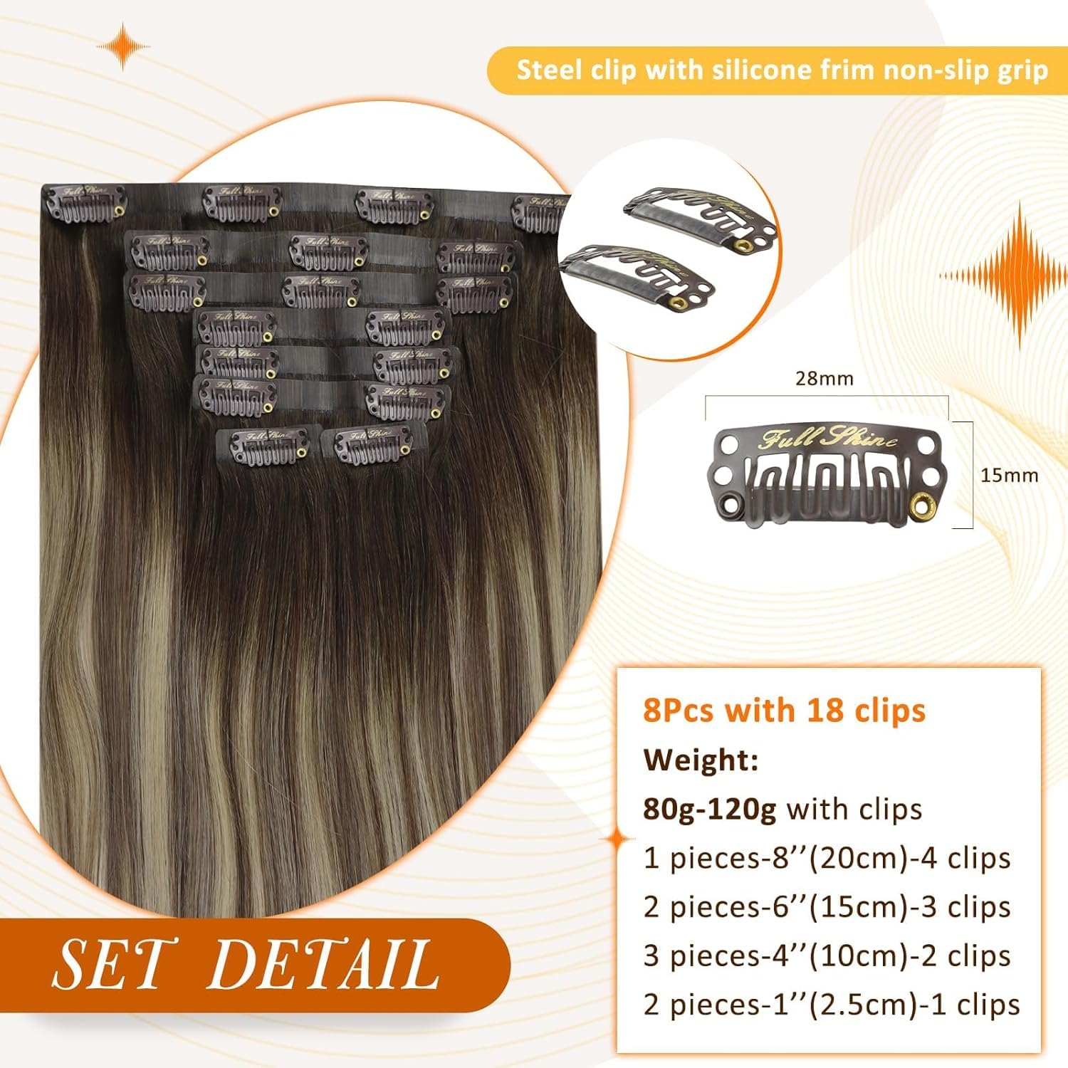 Full Shine Human Hair Clip in Extensions Balayage Brown Short Hair Extensions Real Human Hair Clip ins Brown With Blonde Hair Extensions Straight Seamless Human Hair 12 Inch 100 Grams