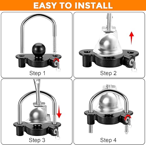 Miniatura 4 de TOPSHINE Bloqueo de enganche para remolque, acoplador universal de remolque de bola, bloqueo de seguridad, antirrobo, se adapta a acopladores de