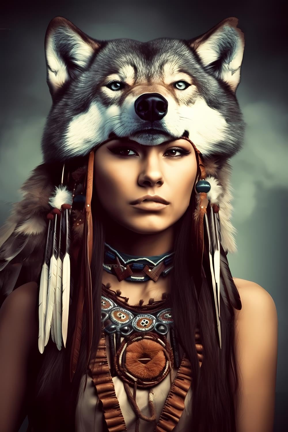 Wolf Diamond Painting Kit - Native American Indian Theme 5D DIY Art 12x12 Inches Full Drill