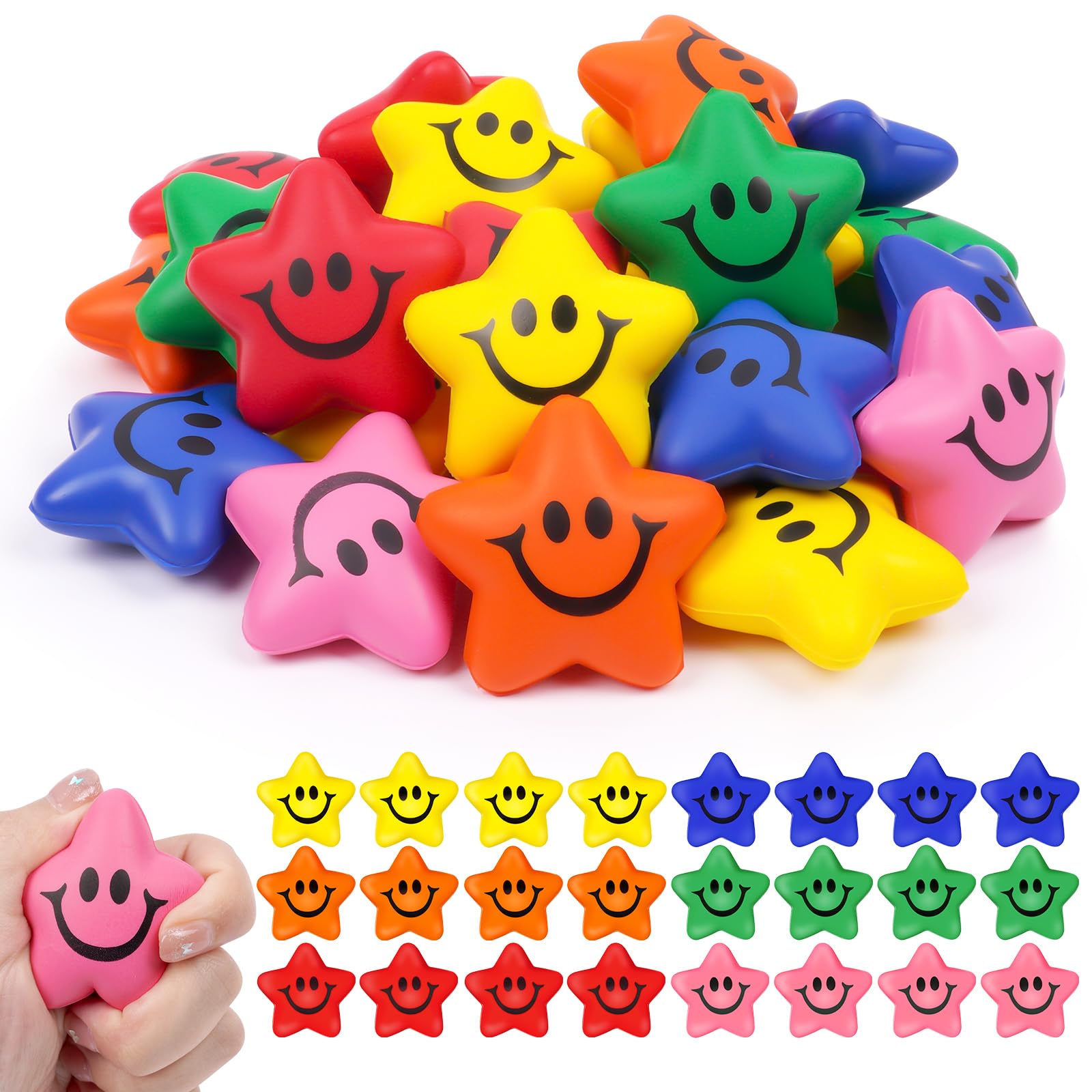 Ainiv Star Funny Face Anti-Stress Balls - 24 PCS Mini Fun Star Shape Sensory Stress Relief Balls for Kids and Adults