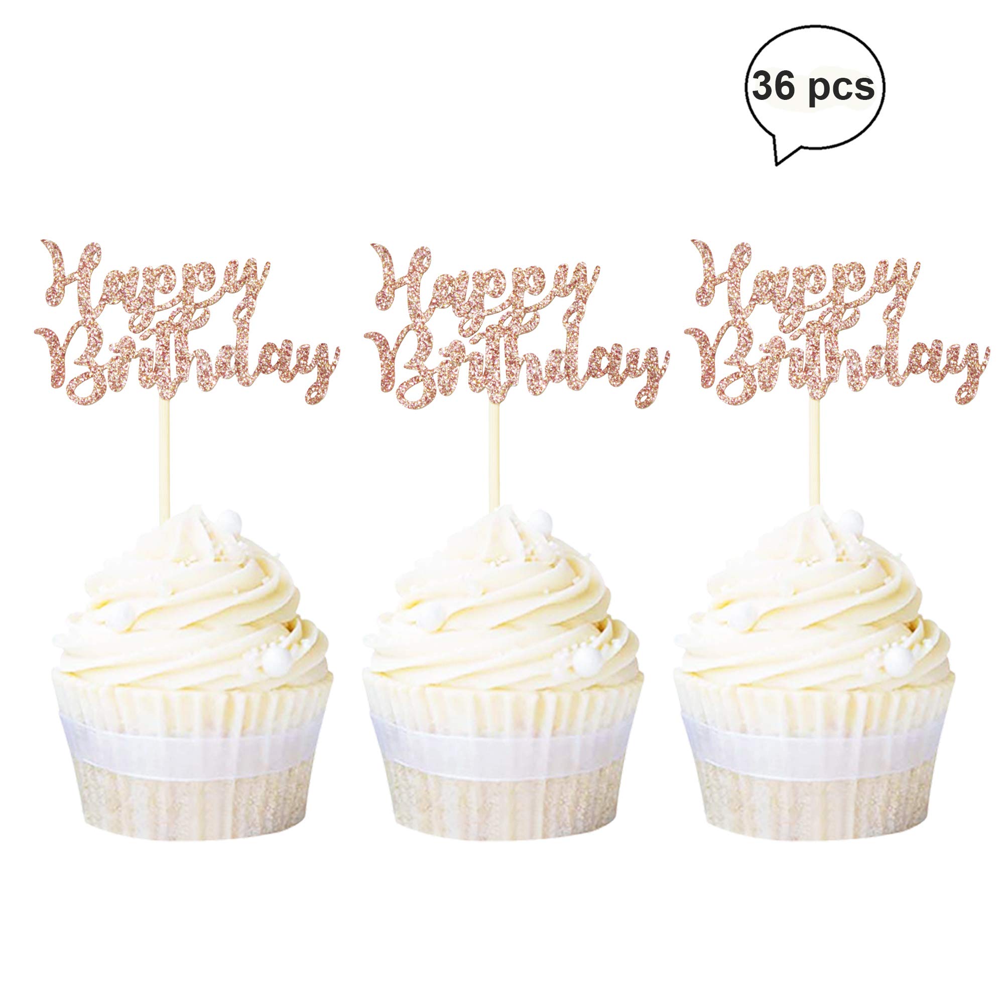 Buy Ercadio 36 Pack Happy Birthday Cupcake Toppers Rose Gold Glitter