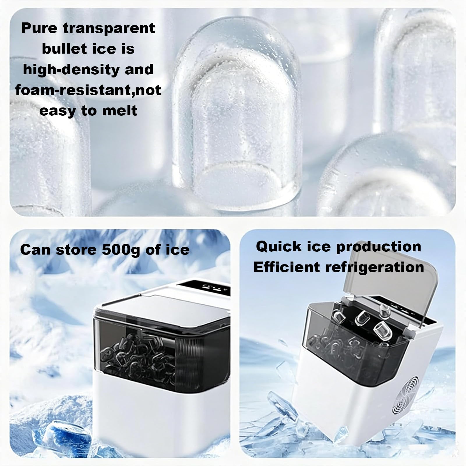 Fabricante de Hielo Portátil Doméstico para Encimera, Producción Diaria de 12,00 Kg, Incluye Cesta de Hielo Desmontable y Pala de Hielo para Bebidas en Hogar, Bar y Oficina