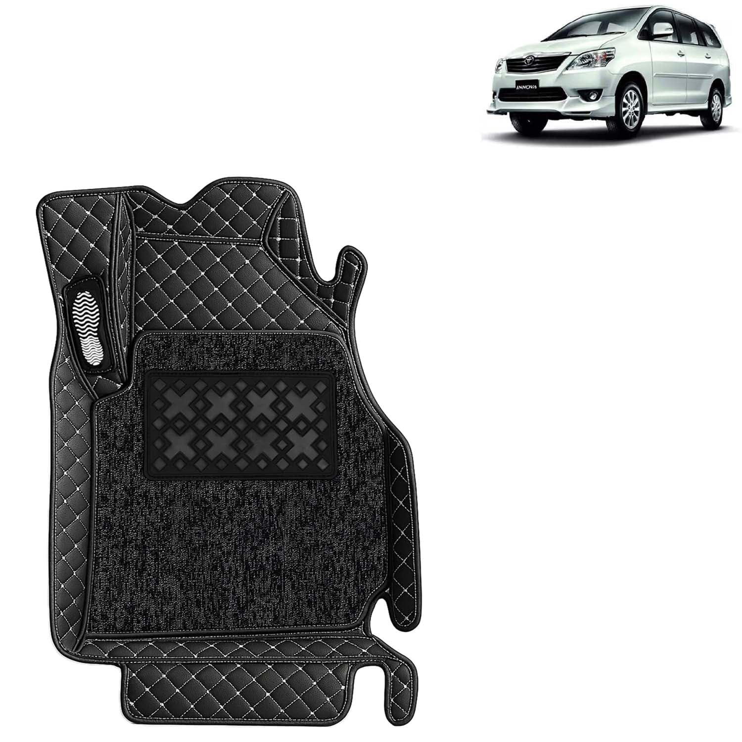 KINGSWAY Accessories Premium 7D Car Floor Mats Only Compatible with Toyota Innova 7 Seater Year 2012 to 2015 All Model, Set of 4 Pcs, 100% Waterproof & Washable Luxury 7D Car Foot Mats, Classic Black