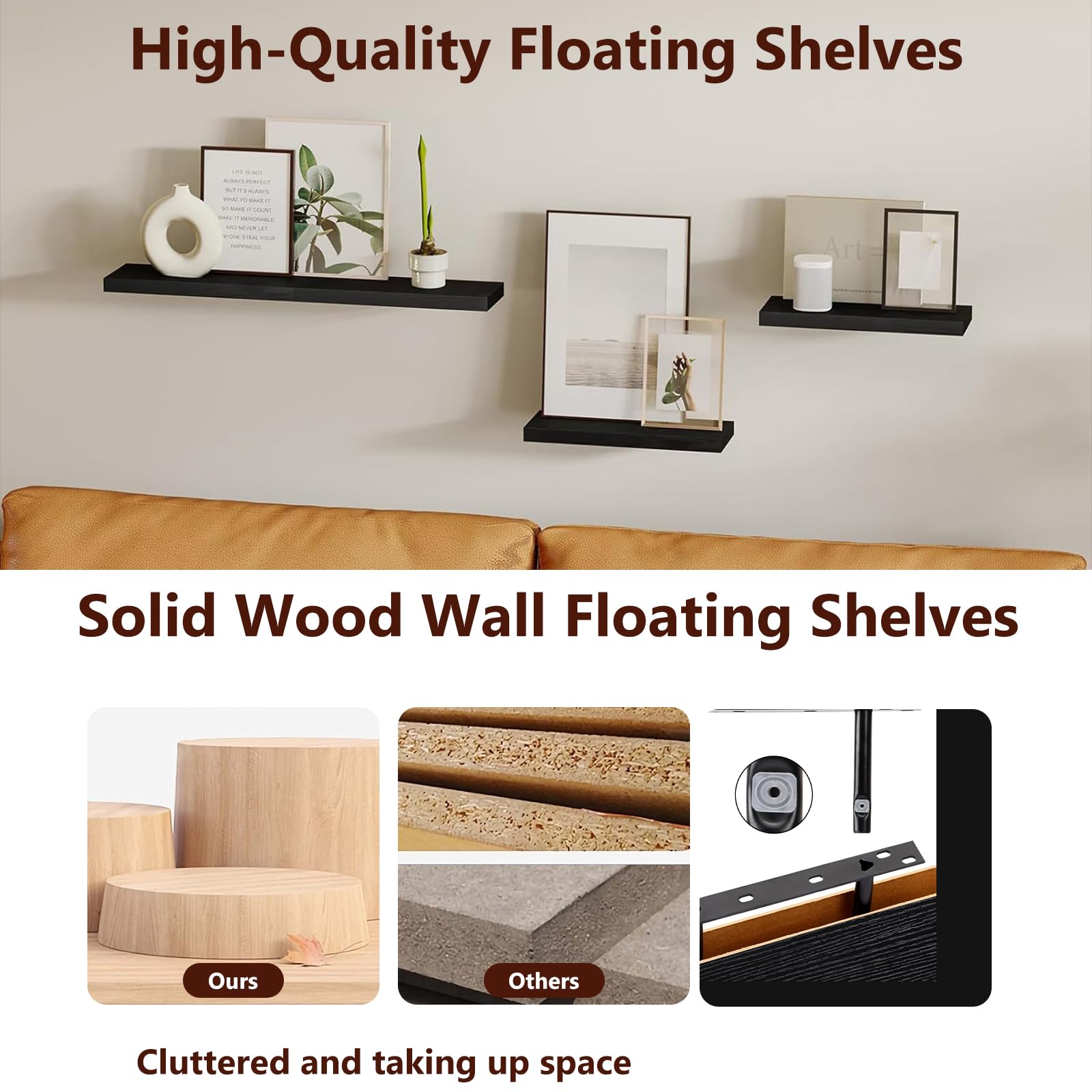 ZYNERY 2 Pack Floating Shelves, 40 x 15 x 1.5 cm, Black Floating Shelves for Wall Display Storage Wall Shelves - Image 4