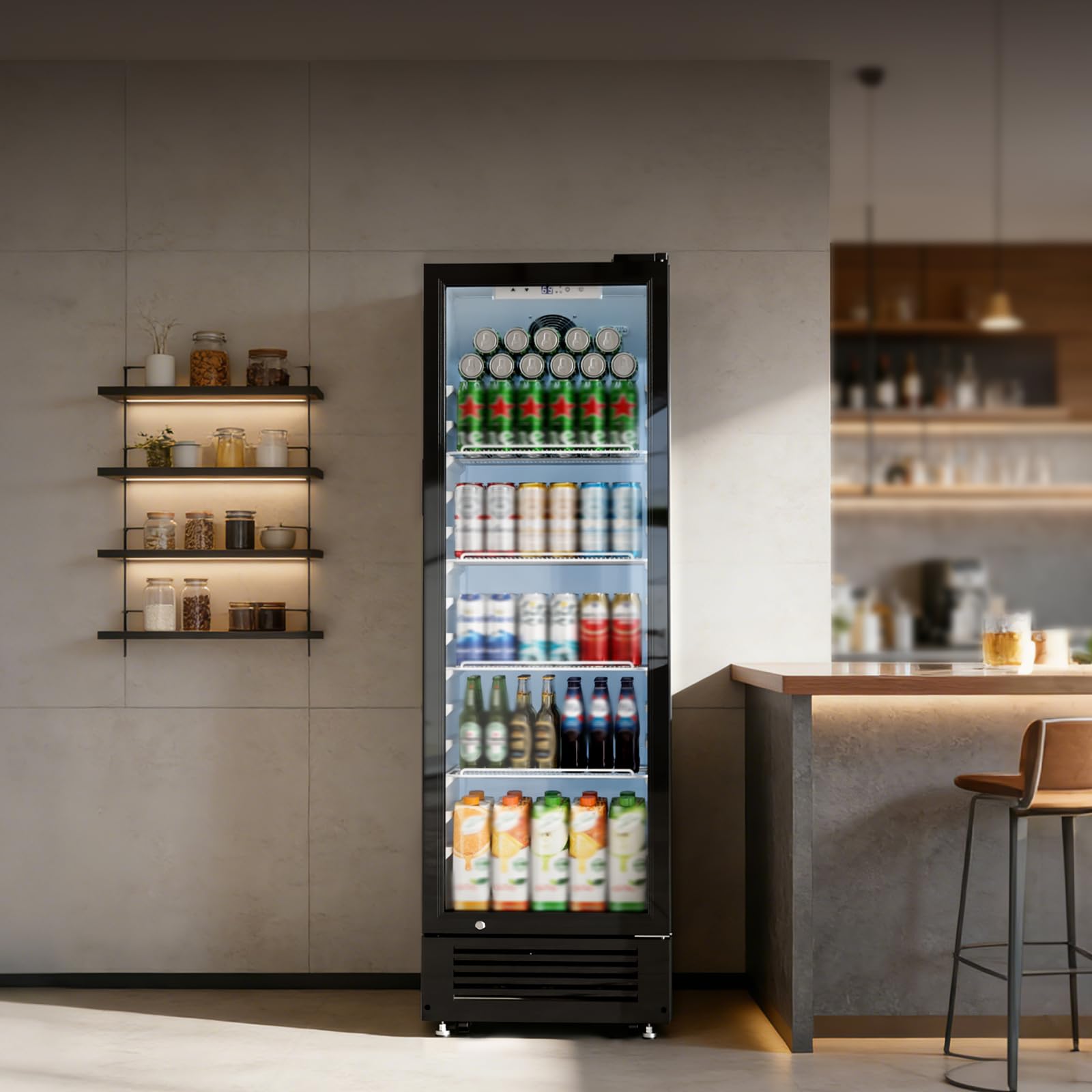 Kismile 9 Cu.Ft Large Commercial Refrigerator, Outdoor Beverage Cooler With Wheels, Lock & Key, Adjustable Shelves, Double-Tempered Glass Drink Fridge For Bar, Restaurant Or Home on Fridge.com - View 6