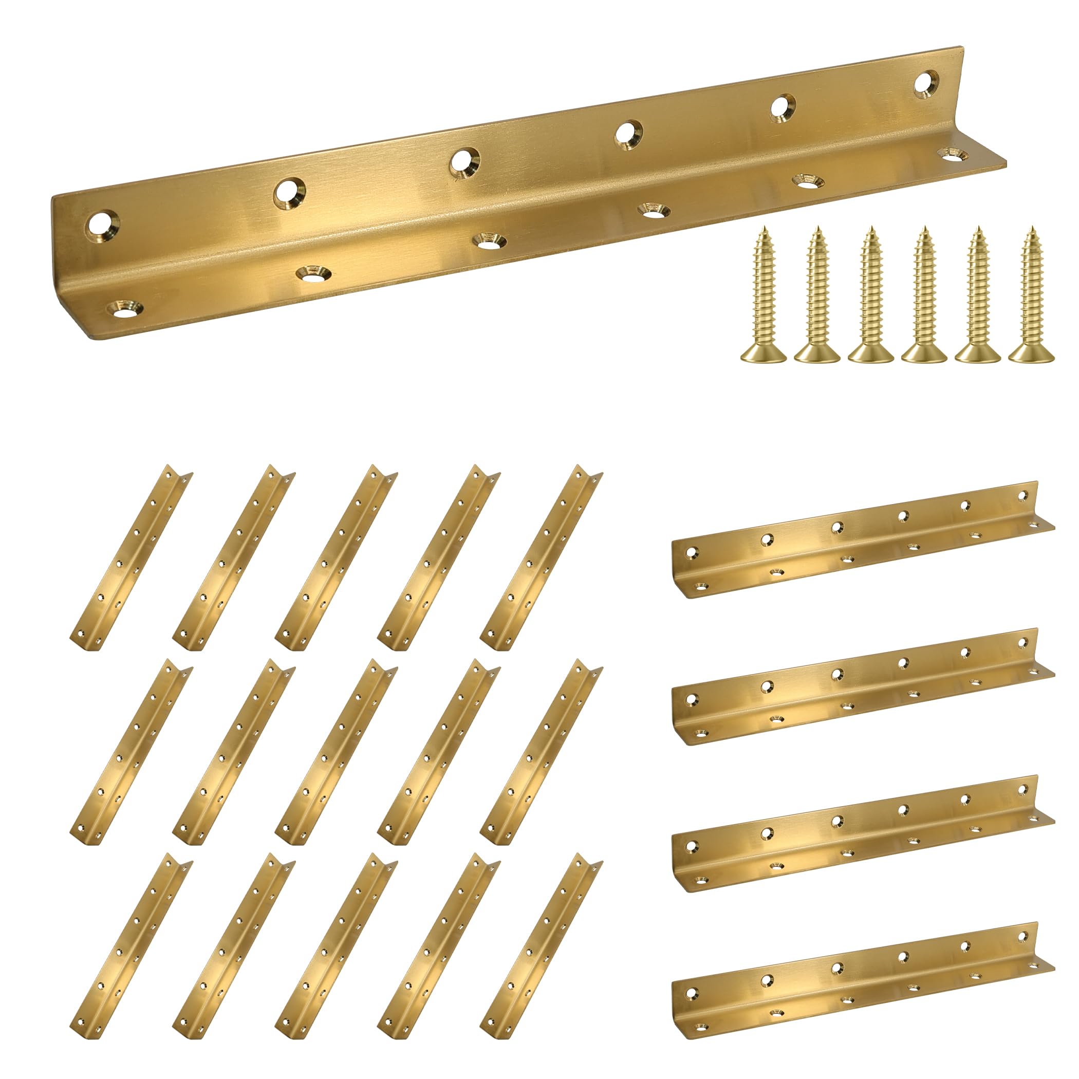 Staffa angolare resistente, confezione da 20 staffe angolari in acciaio inox da 27,5 cm, per mensole, staffe in metallo dorato per legno, lunghezza totale 275 mm