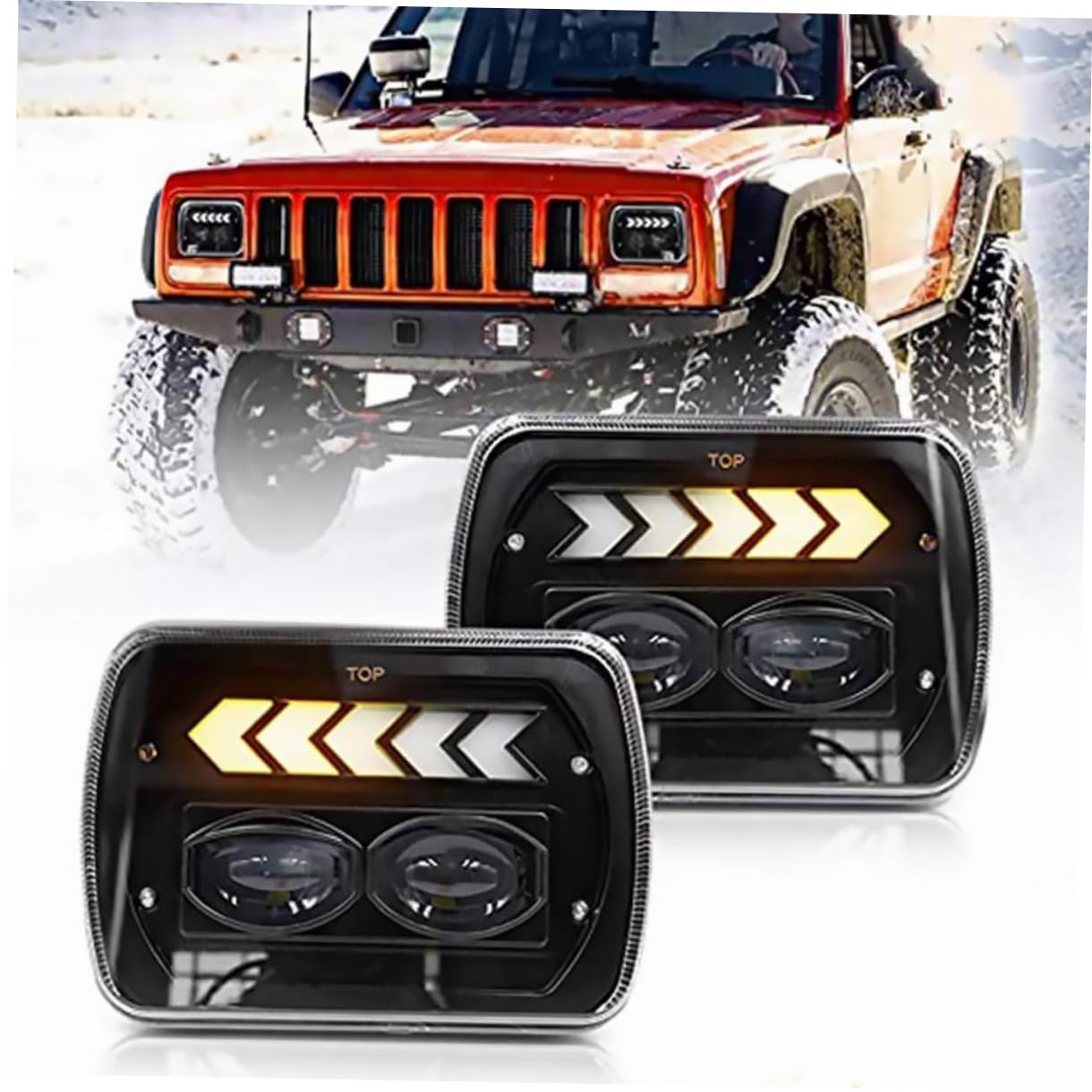 Faro Anteriore LED Quadrato 5x7 Pollici per Suv 2 Pezzi Indicatore di Direzione, ad Alta Luminosità, Compatibile con Veicoli Fuoristrada per Guida Notturna e Fuoristrada