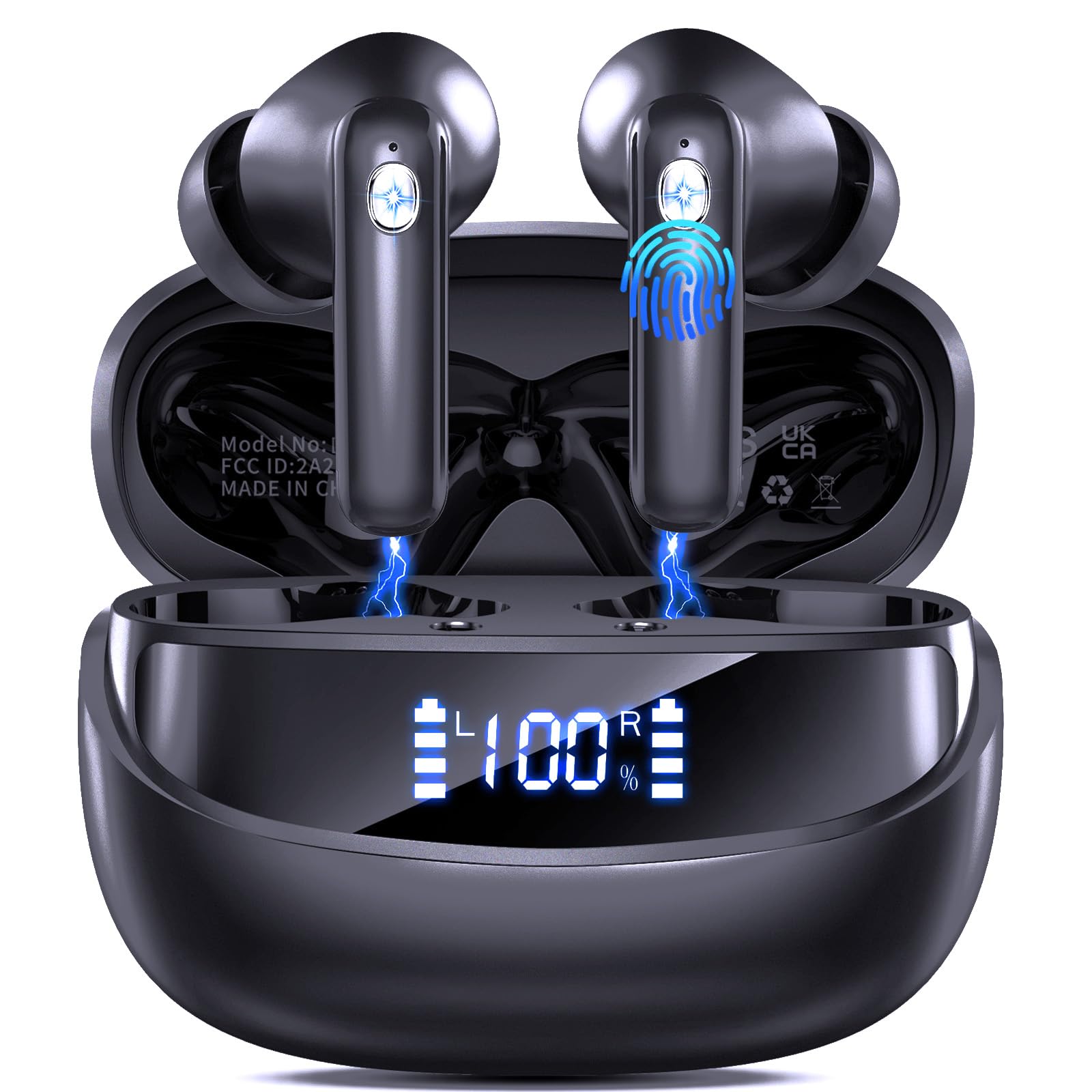 Cuffie Bluetooth 5.4 Con 4 ENC Mic, Auricolari Wireless In Ear Stereo HiFi, 45 Ore Di Autonomia, LED Display, Cancellazione Rumore, IP7 Impermeabili