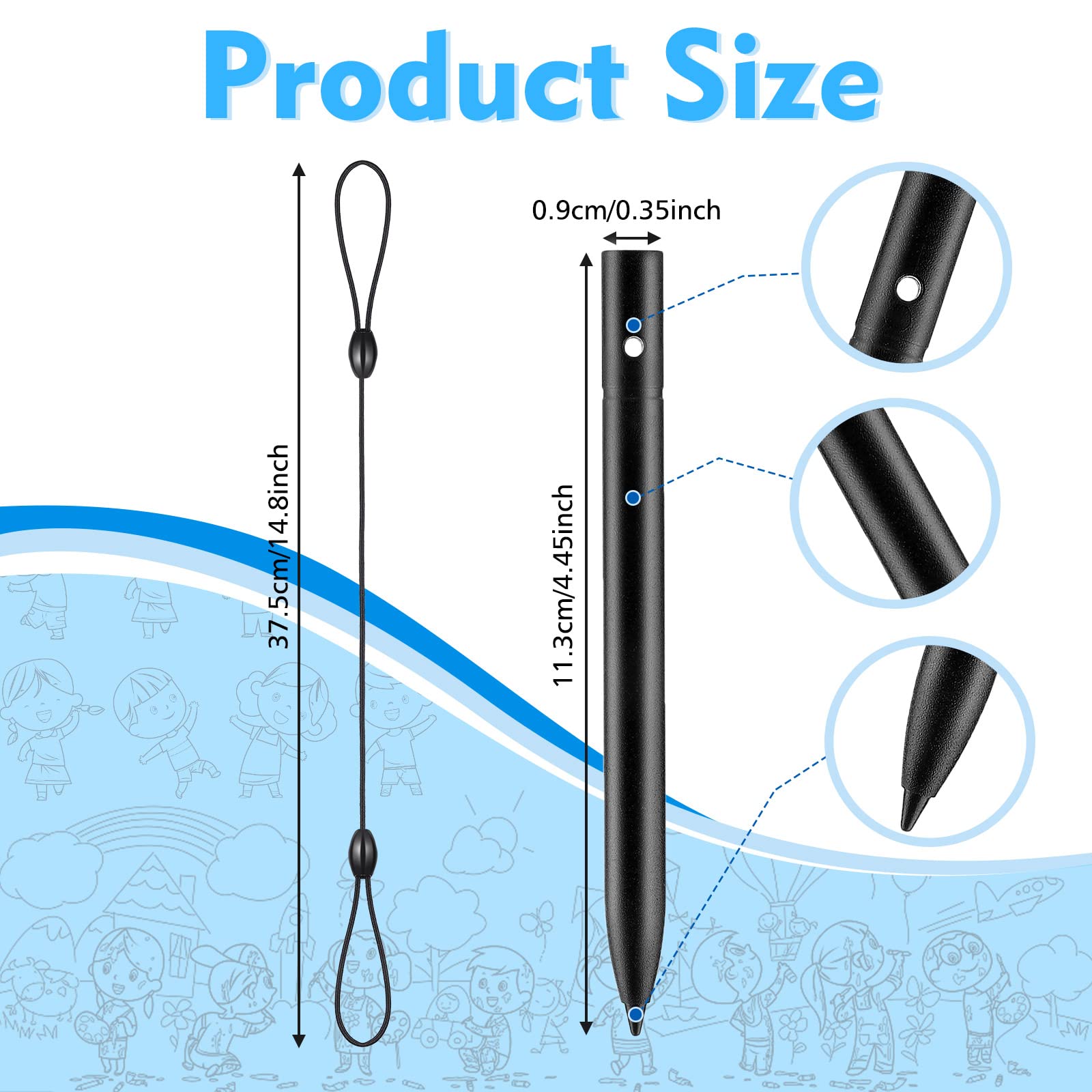 Lot de 4 stylets de rechange avec cordes de suspension pour planche à gribouiller enfants