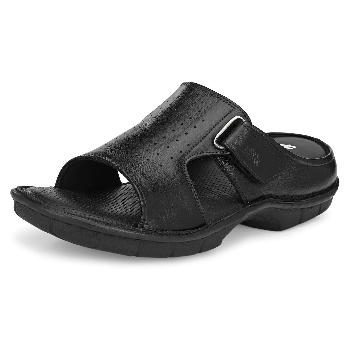 HITZ Mens Black Leather Open Toe Comfort Slippers - 8 (B08KHJ8YNL) Amazon Price History, Amazon Price Tracker
