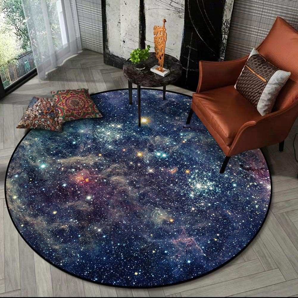 Fancytan Galaxy Rug, Universe Space Nebula Star Starry Night Moon Cloud Round Rugs Large for Living Room, Space Themed Bedroom Decor, Starry Night, 3'3" (Round)