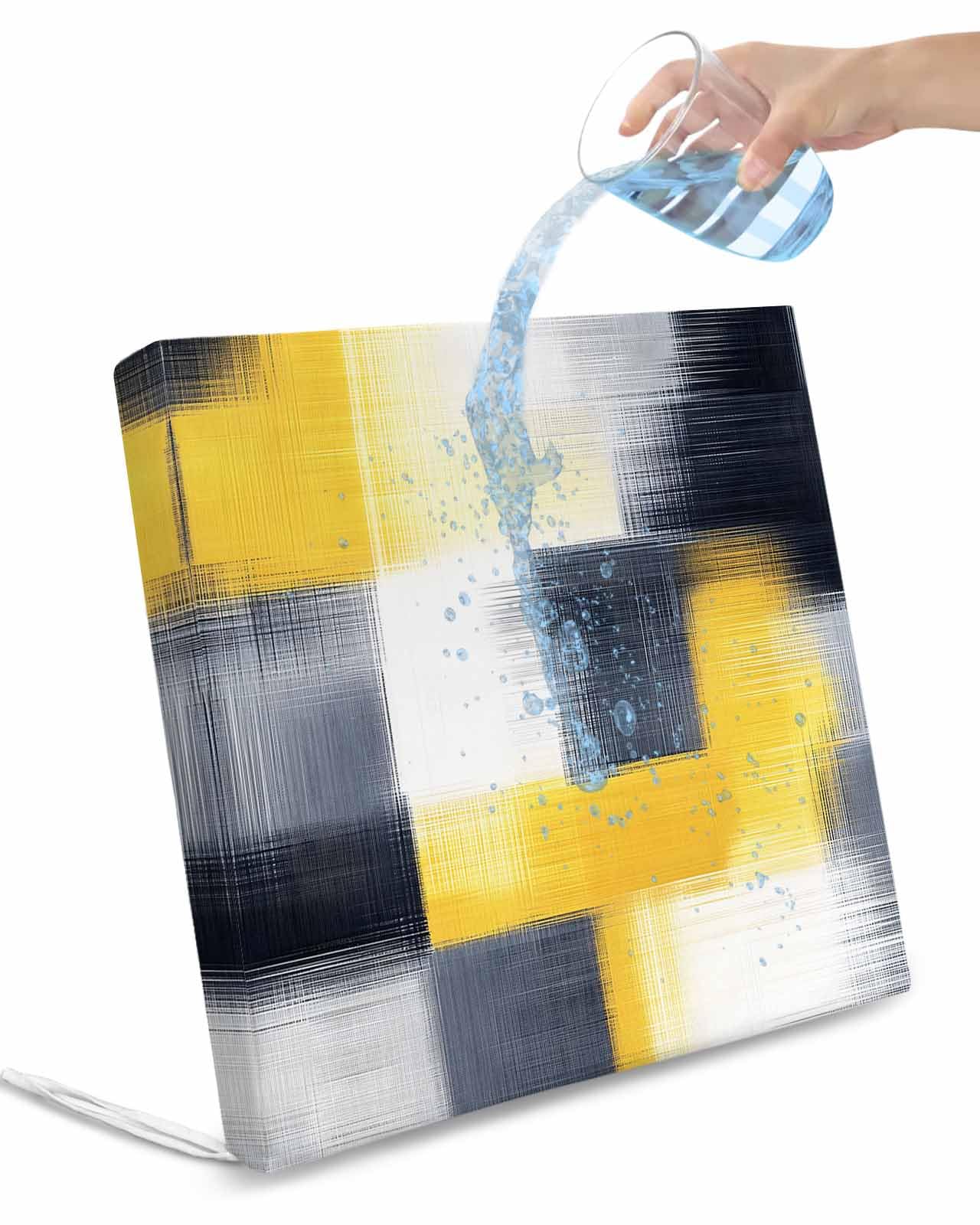 2 Pack Abstract Yellow Black Waterproof Cushion Covers with Ties, Outdoor Patio Chaise Lounge Chair Seat Cushion Slip Covers Replacement(Only Cover) Vintage Geometric Oil Painting Art 22
