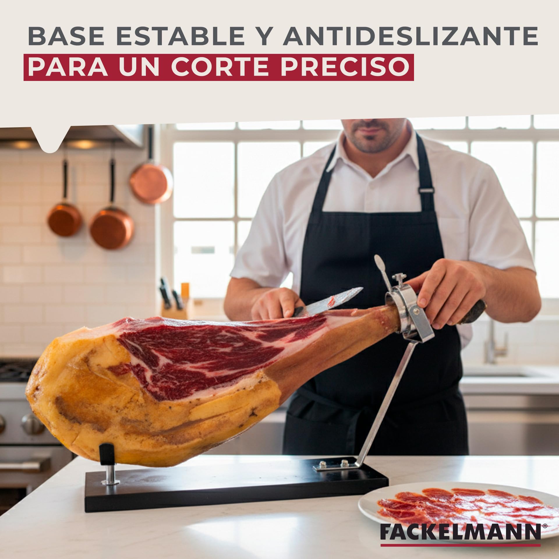 Fackelmann Jamonero Giratorio XXL Negro, Madera de Pino 48x34x17 cm, Base Estable para Jamones Grandes, Giro 360°, Herrajes Metálicos Robustos, Fácil Montaje, Uso Profesional o Doméstico