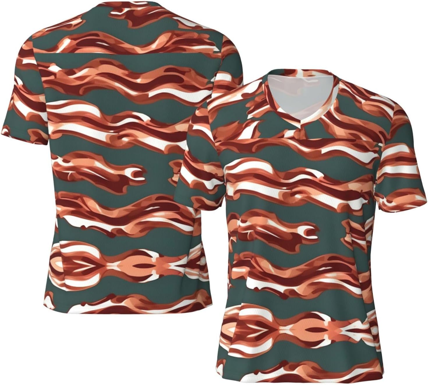 Bacon Pattern Rugby Football Jersey for Men, Comfortable V-Neck Loose Fit Top for Team Sports Athletics