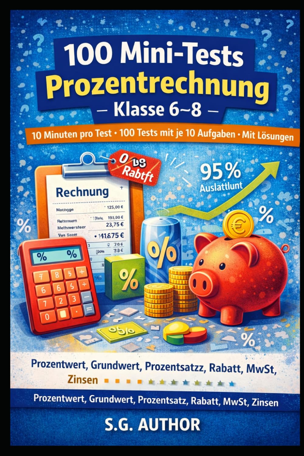 100 Mini-Tests Mathematik: Prozentrechnung: 10 Minuten pro Test · 100 Tests mit je 10 Aufgaben · Mit Lösungen · Prozentwert, Grundwert, Prozentsatz, Rabatt, MwSt, Zinsen
