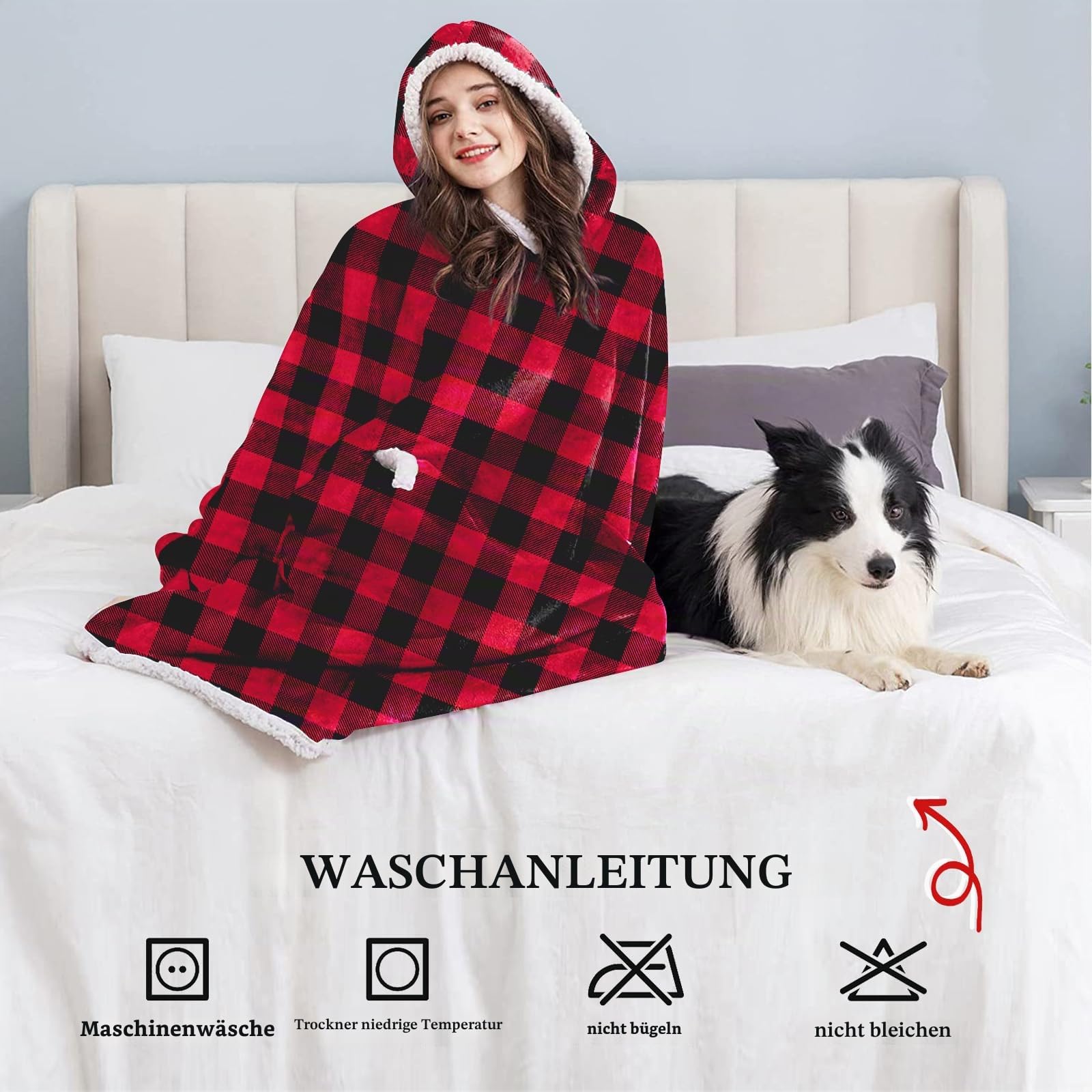 Übergroße Sherpa Hoodie Sweatshirt Decke Weiche Gemütliche Warme Riesen Hoodie Kuscheldecke mit Ärmeln Kapuzenpullover Super Weich und Bequem Weihnachtspullover Geeignet für Erwachsene, Männer, Frauen