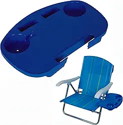 Mor - Mesa Portátil Para Cadeira de Praia – Apoio com Porta-Copos e Porta-Objetos, Encaixe Rápido, Plástico Resistente, Ideal para Praia, Camping e Piscina.