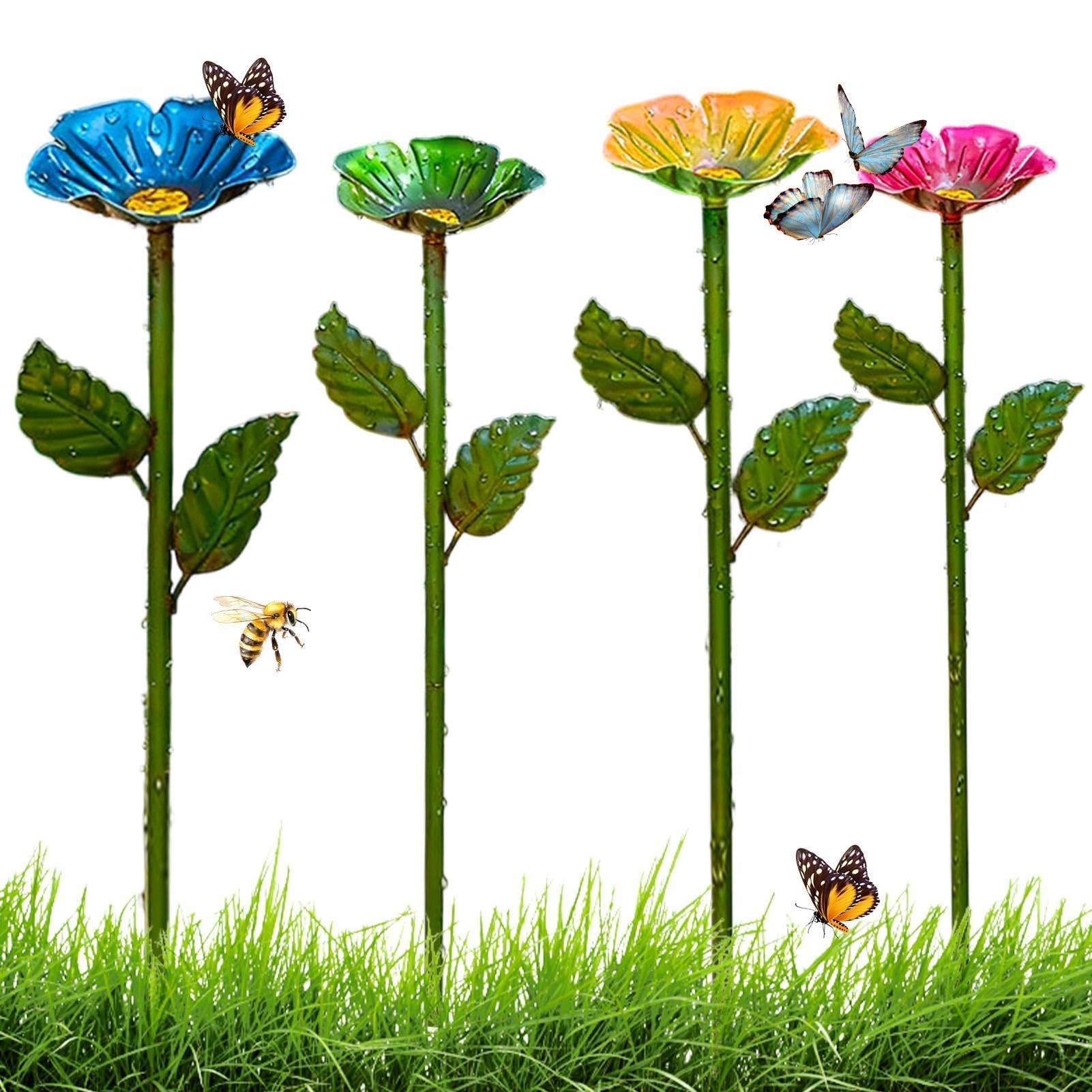 Abbeveratoio per impollinatore, 4 pezzi, decorazione da giardino, in plastica, ideale per api e farfalle in giardino