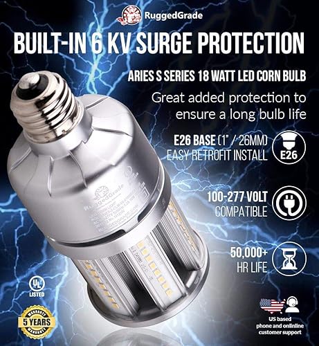 Miniatura 5 de Bombilla LED de maíz de 18 W, serie Aries S, 2,430 lúmenes, 3000 K, base estándar E26, sobretensión integrada de 6 KV
