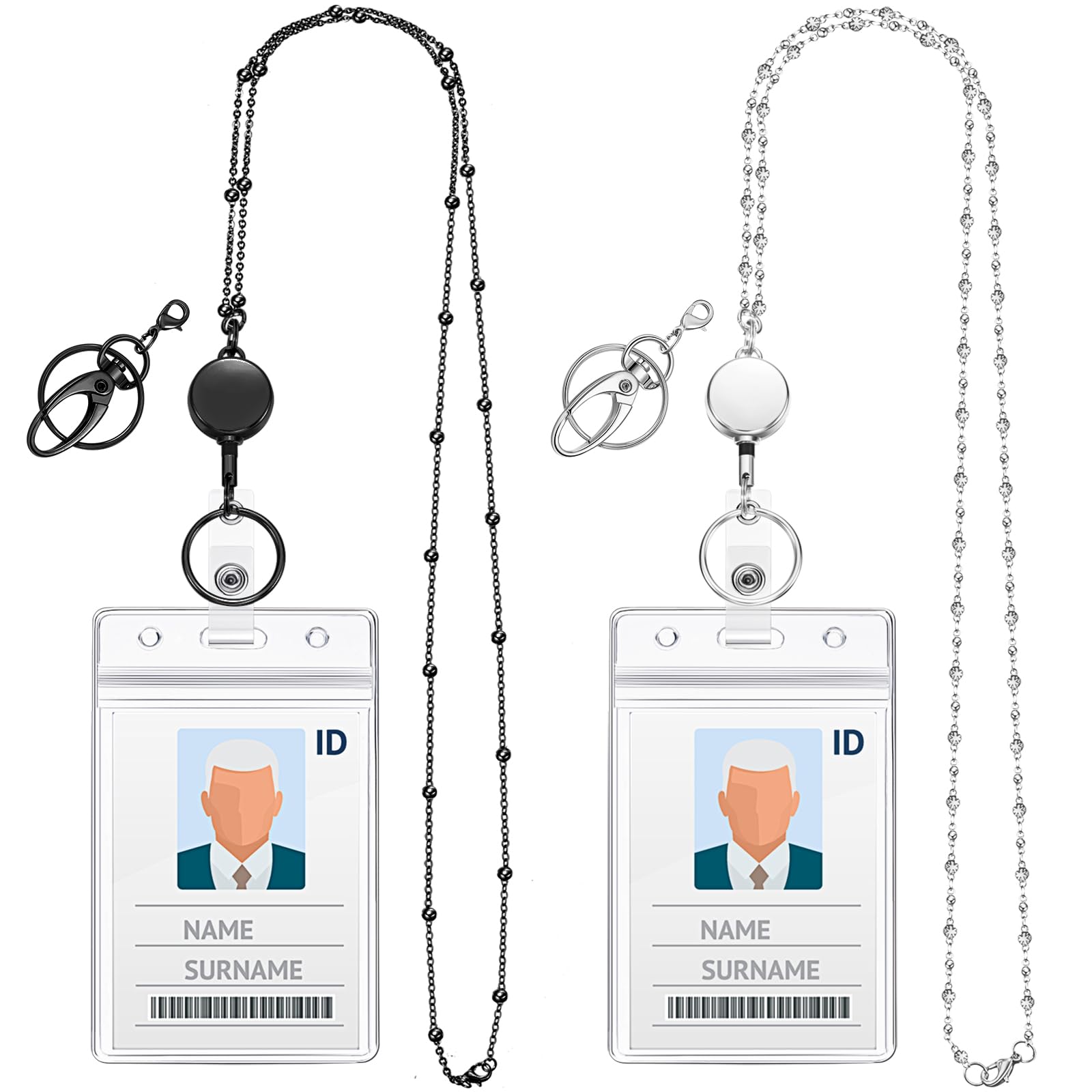 Blulu Lanyards for ID Badges and Keys, Teacher Lanyard with Waterproof ID Holder for Women Retractable Stainless Steel Badge Reel Necklace for Back to