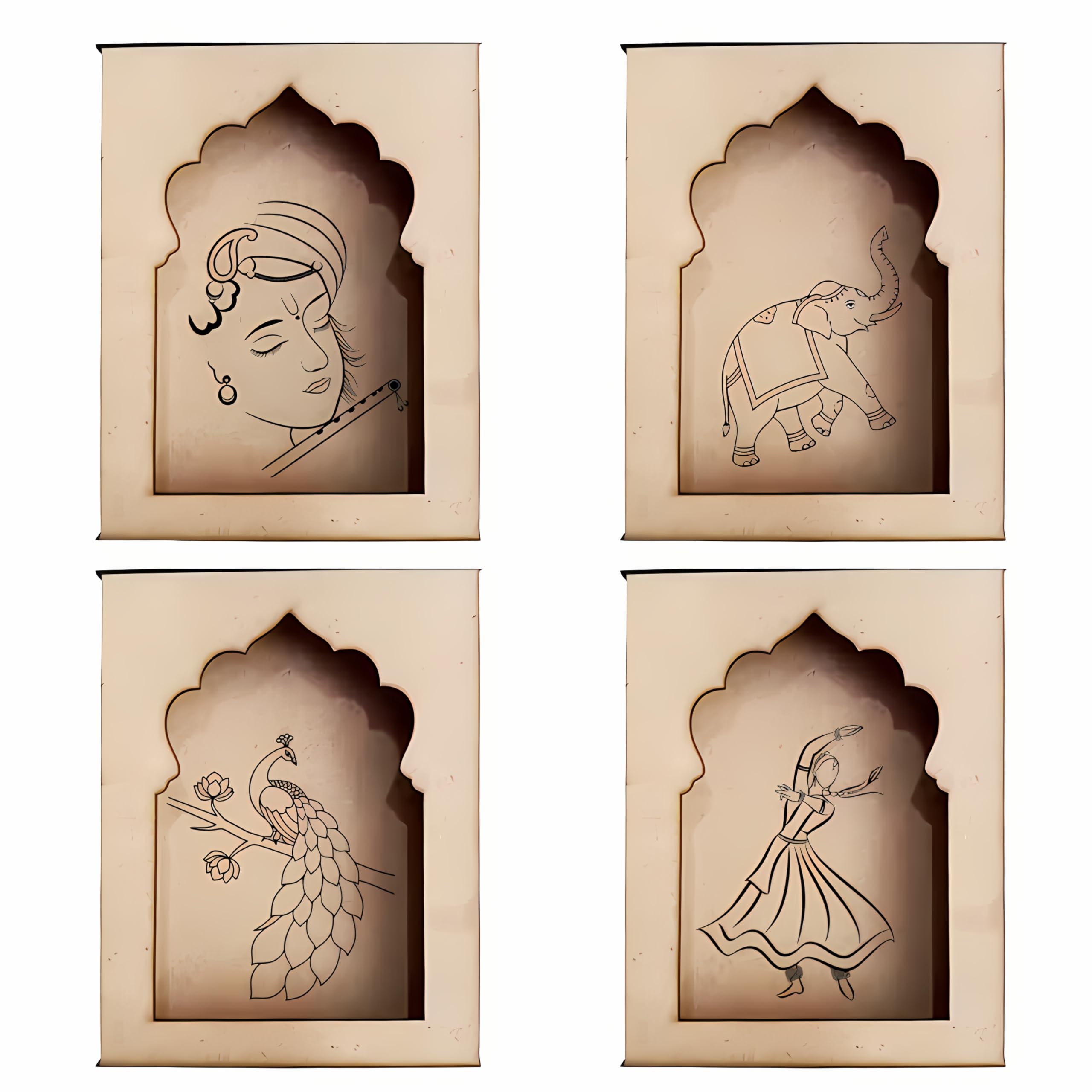 S0UL7 Jharokha Wall Art Frames, MDF Traditional Design Panels for Lippan Art and Craft Decoration, 8x6 Inch, 4 Pieces-image-29