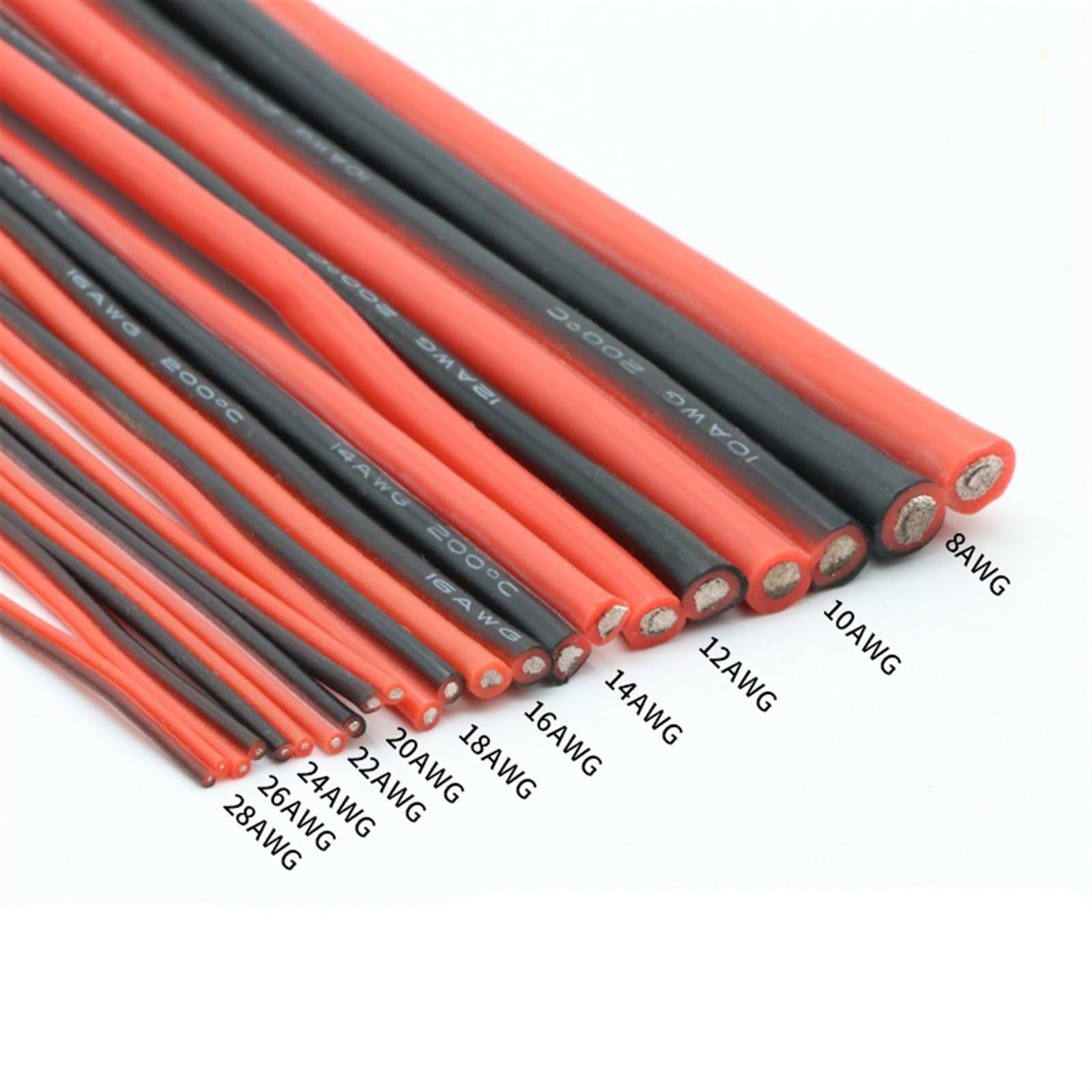 Outdoor Extension 1 Meter 2Pins Soft Lamp Light Connector Cable 8AWG to 28AWG Black Red Silicone Rubber Copper Electric Wire Solar sheathed(10AWQ)