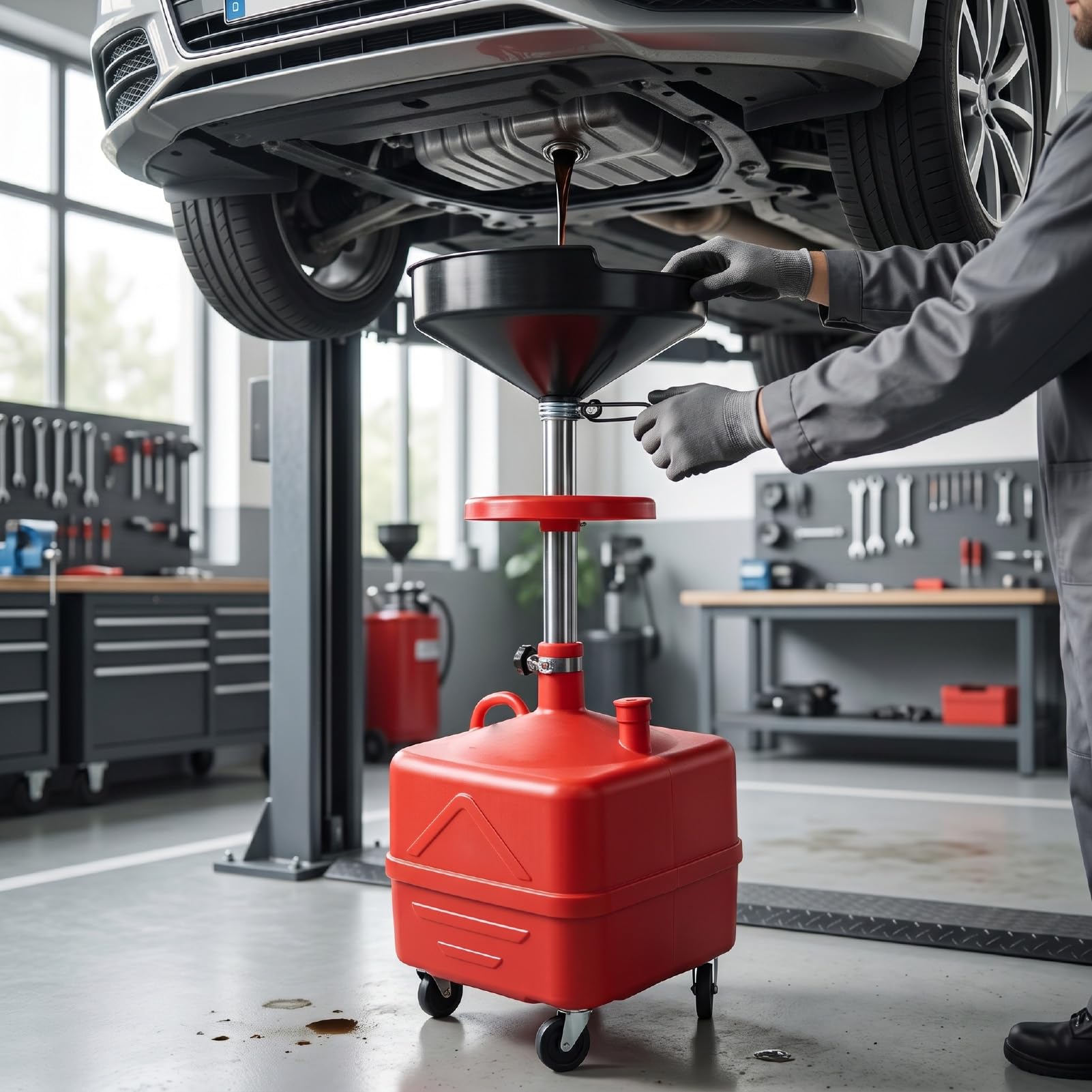 Jectse Serbatoio di Scarico dell'olio Esausto Scolapiatti Portatile Mobile Regolabile in Altezza da 35 Litri per Fluidi Industriali delle Officine di Riparazione Auto