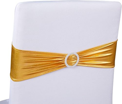 Juvale Paquete de 100 bandas doradas para sillas para recepción de bodas, banquetes, eventos de hotel, baby showers, fiestas de cumpleaños, fiestas