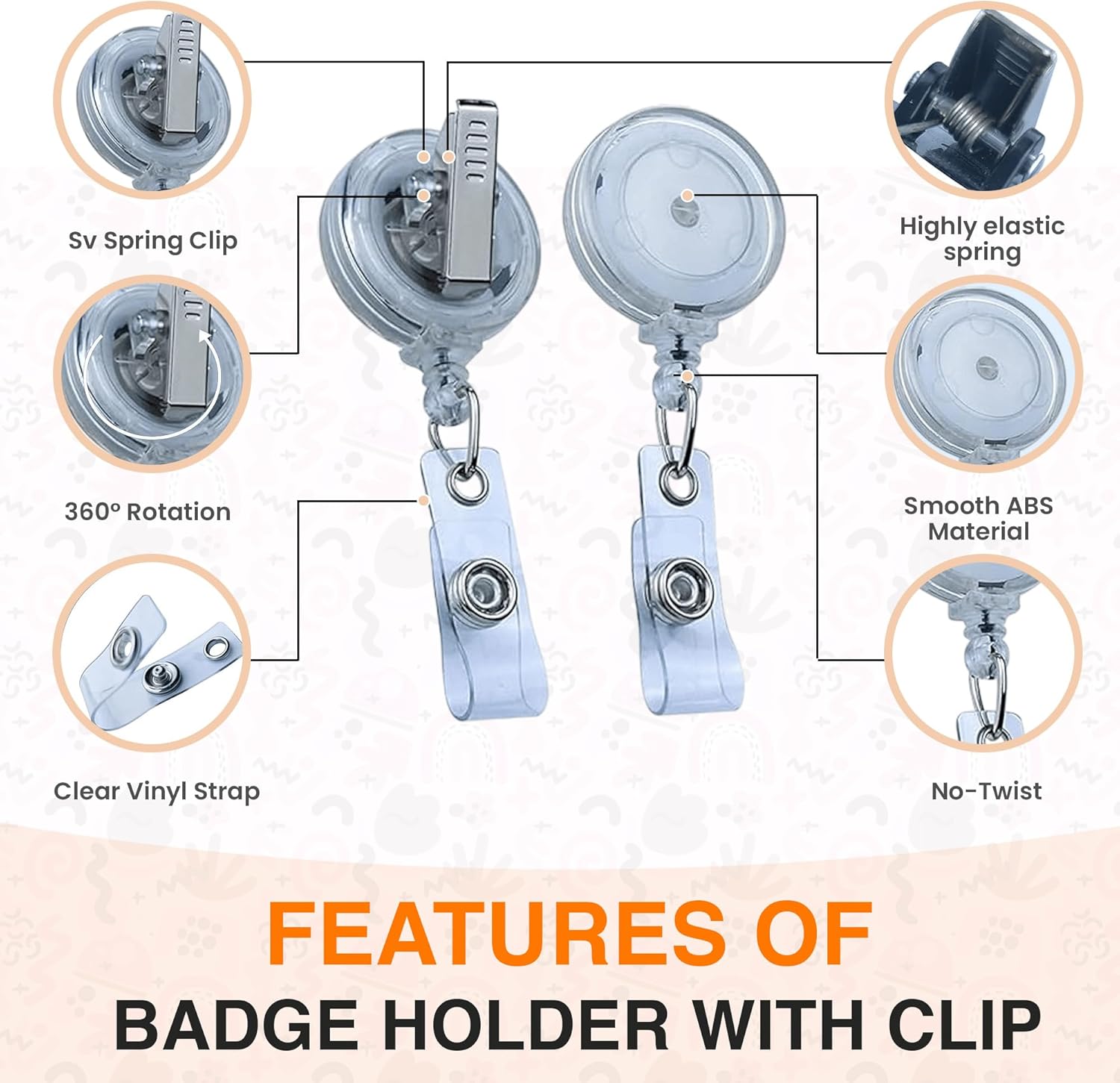 25 Pack Retractable Badge Reels – ID Badge Holder Clip with Clear Vinyl Strap, Swivel Alligator Reel Clip – Work Badge Holder, Key Card Holder, ID Card Holder for Badge (Clear) - Image 5