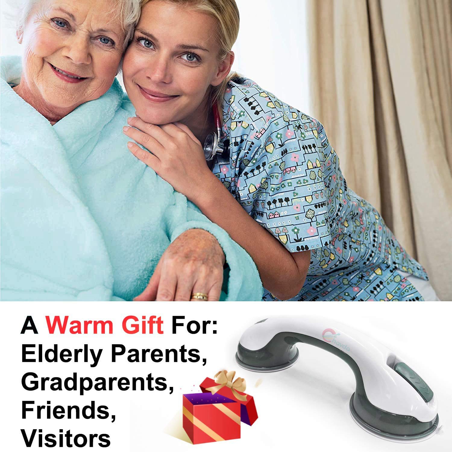 Chavda Shower Handle - 12? Grab Bars for Bathroom, Ultra Grip Dual Locking Safety Suction Cups, Shower Handles for Elderly ? Seniors, Disabled, Handicap, Elderly Assistance Product 2