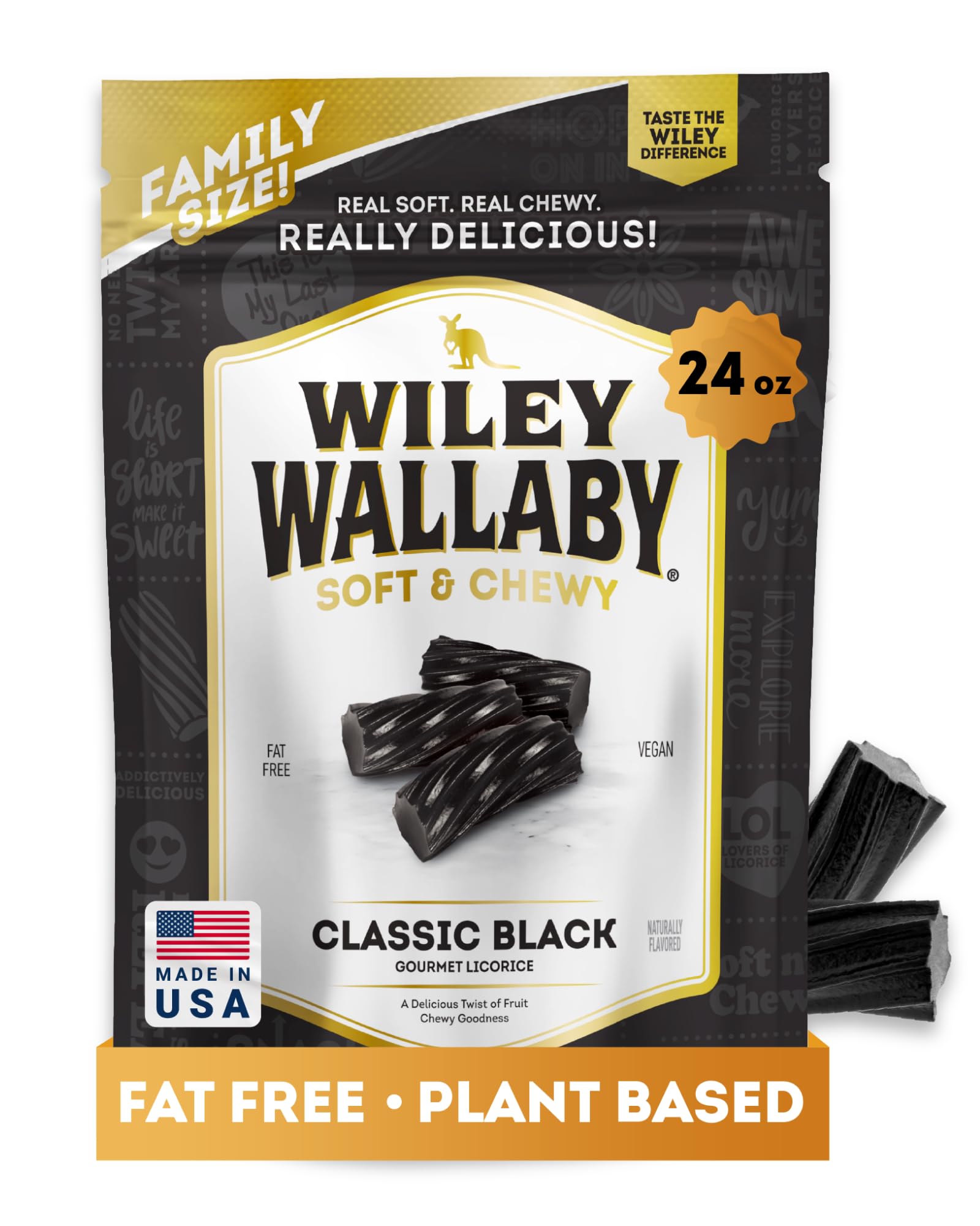 WILEY WALLABYLicorice 24 Ounce Classic Gourmet Soft & Chewy Australian Black Licorice Candy Twists, 1 Pack