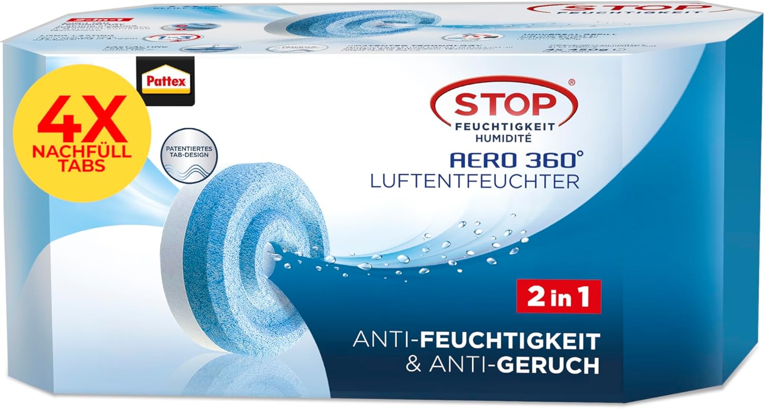 Pattex Aero 360° Neutral Tabs Refill Pack (Pack of 4), Reduce Moisture and Bad Odors, Refill Tabs for the Aero 360° Dehumidifier