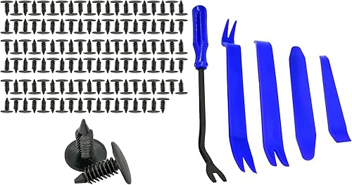 Mean Mug Auto 3212-71320A 100 clips de remache para panel de moldura de 0.276 in con 5 piezas de herramientas de extracción de moldes, compatible