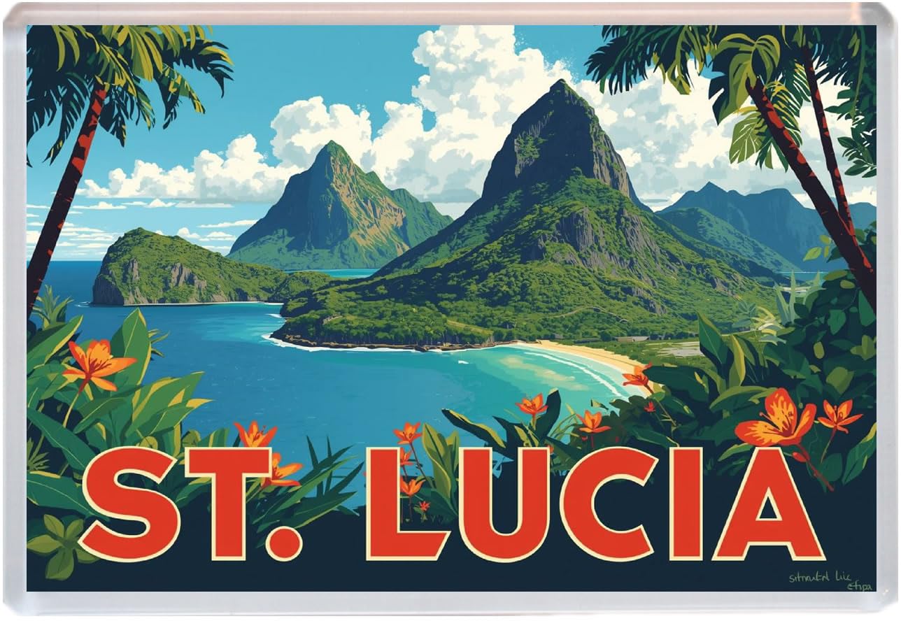 Baked Bean Store Multicolor St Lucia - Caribbean - Jumbo Artistic Fridge Magnet 96 X 67Mm Bbsfhm3191