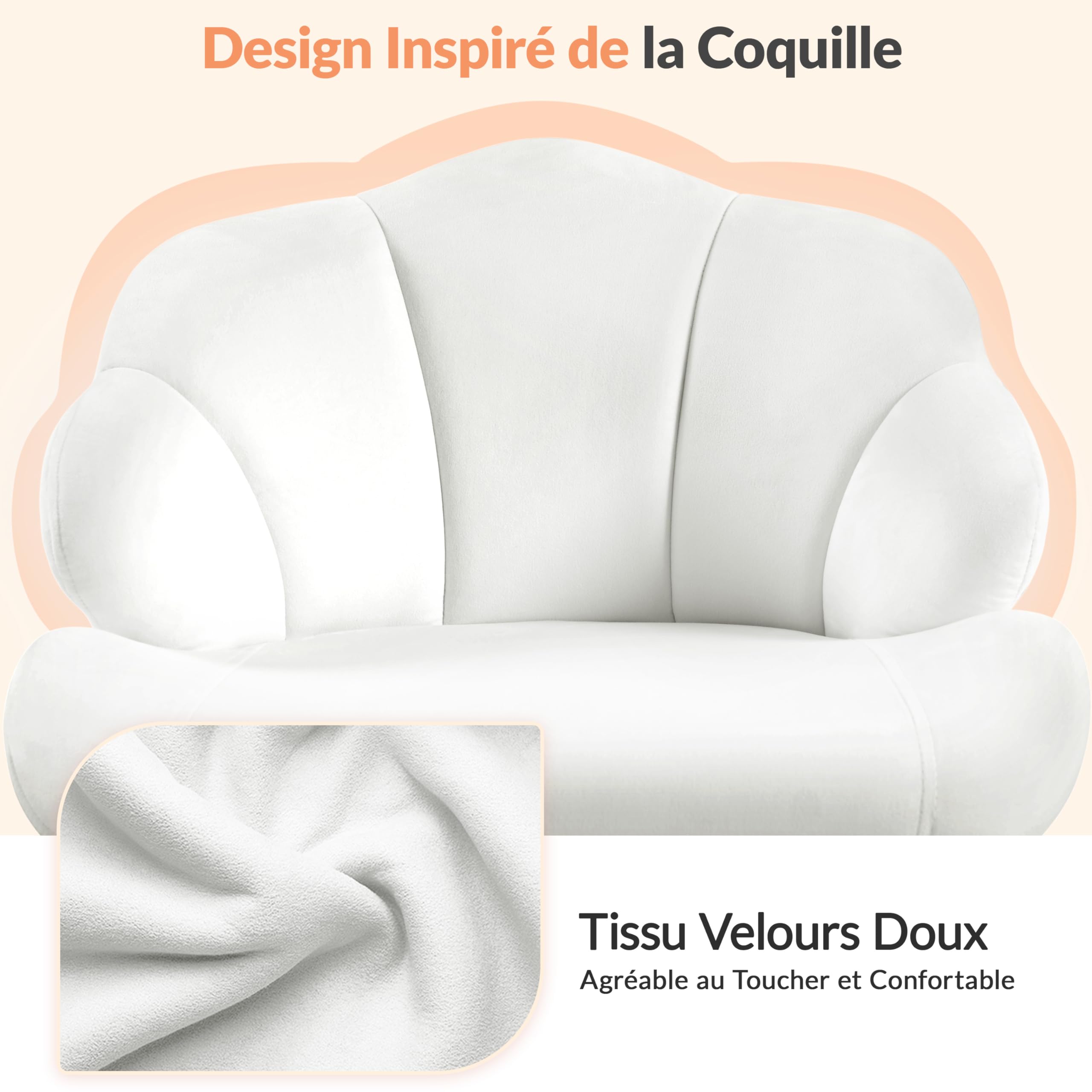 Yaheetech Chaise de Bureau Ergonomique Fauteuil Coquillage avec Dossier en Velours Réglable en Hauteur Chaise Pivotante Fauteuil Maquillage pour Bureau, Salon, Chambre Charge 136kg Blanc/Velours
