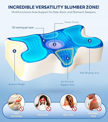 Miniatura 2 de Almohada de gel refrescante, almohada cervical refrescante, almohada de espuma viscoelástica de gel, almohadas de contorno ergonómicas inodoras,