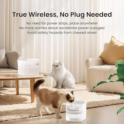 Miniatura 6 de Fuente de agua para gatos con capacidad de 77.8 onzas2.3 L para beber, inalámbrica, silenciosa, múltiples mascotas