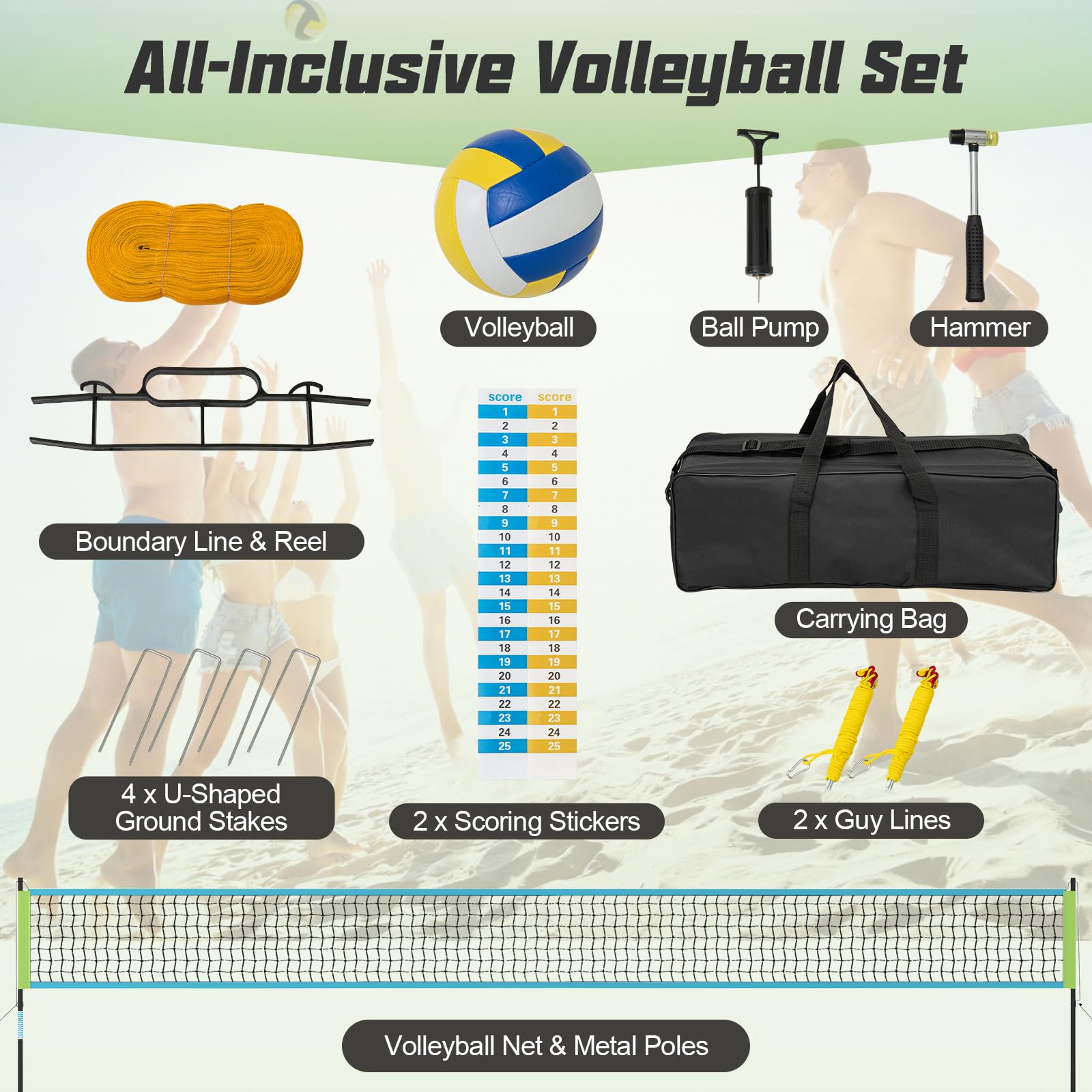 LIFEZEAL Rete da pallavolo per piscina, rete da pallavolo portatile, con pali regolabili in altezza, design antiscivolo, marcatori, pompa, martello, borsa da trasporto