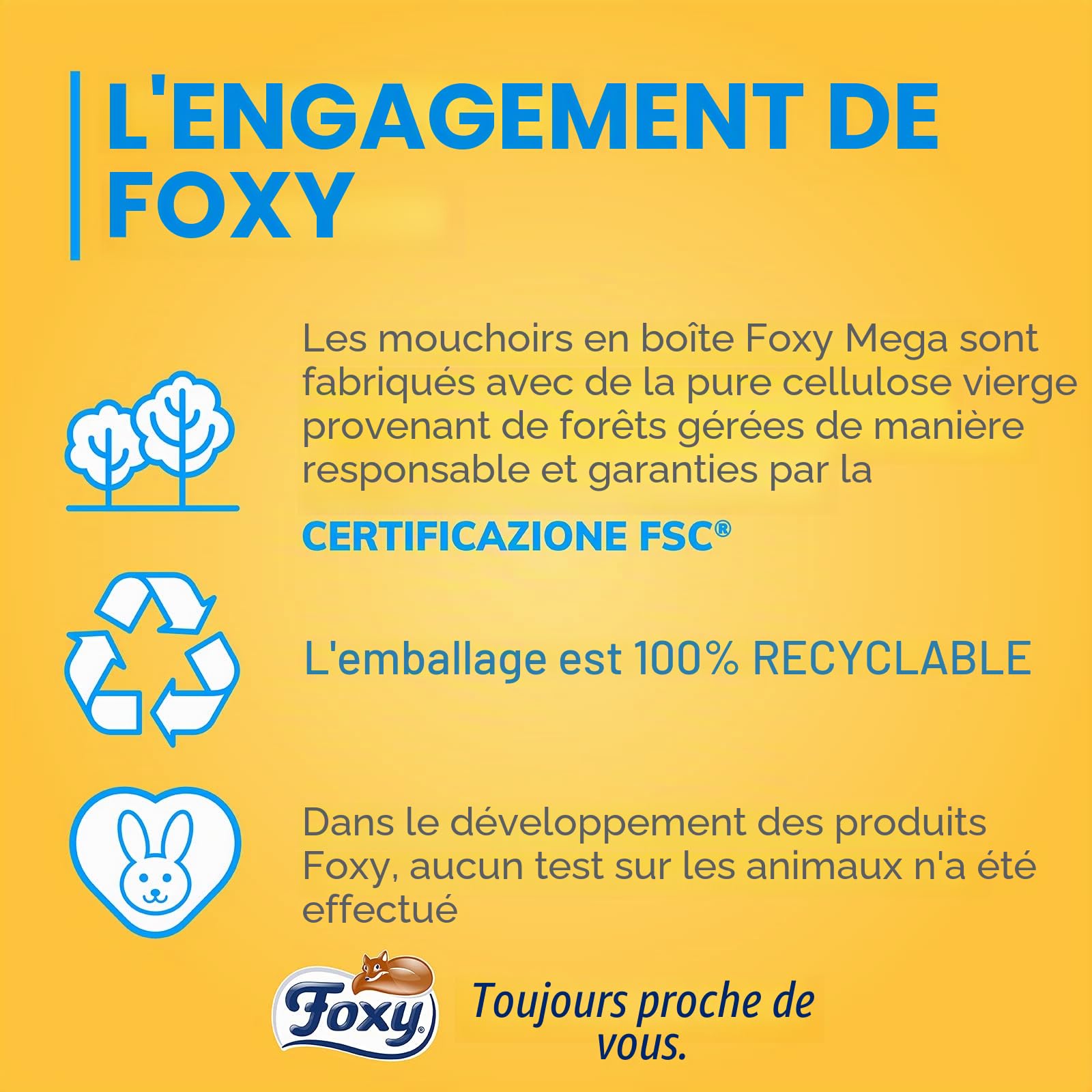 Foxy Mega | Mouchoirs en boîte | 8 boîtes de 200 mouchoirs 2 plis | 4 couleurs assorties | Papier 100% certifié FSC® | Emballage 100% recyclable