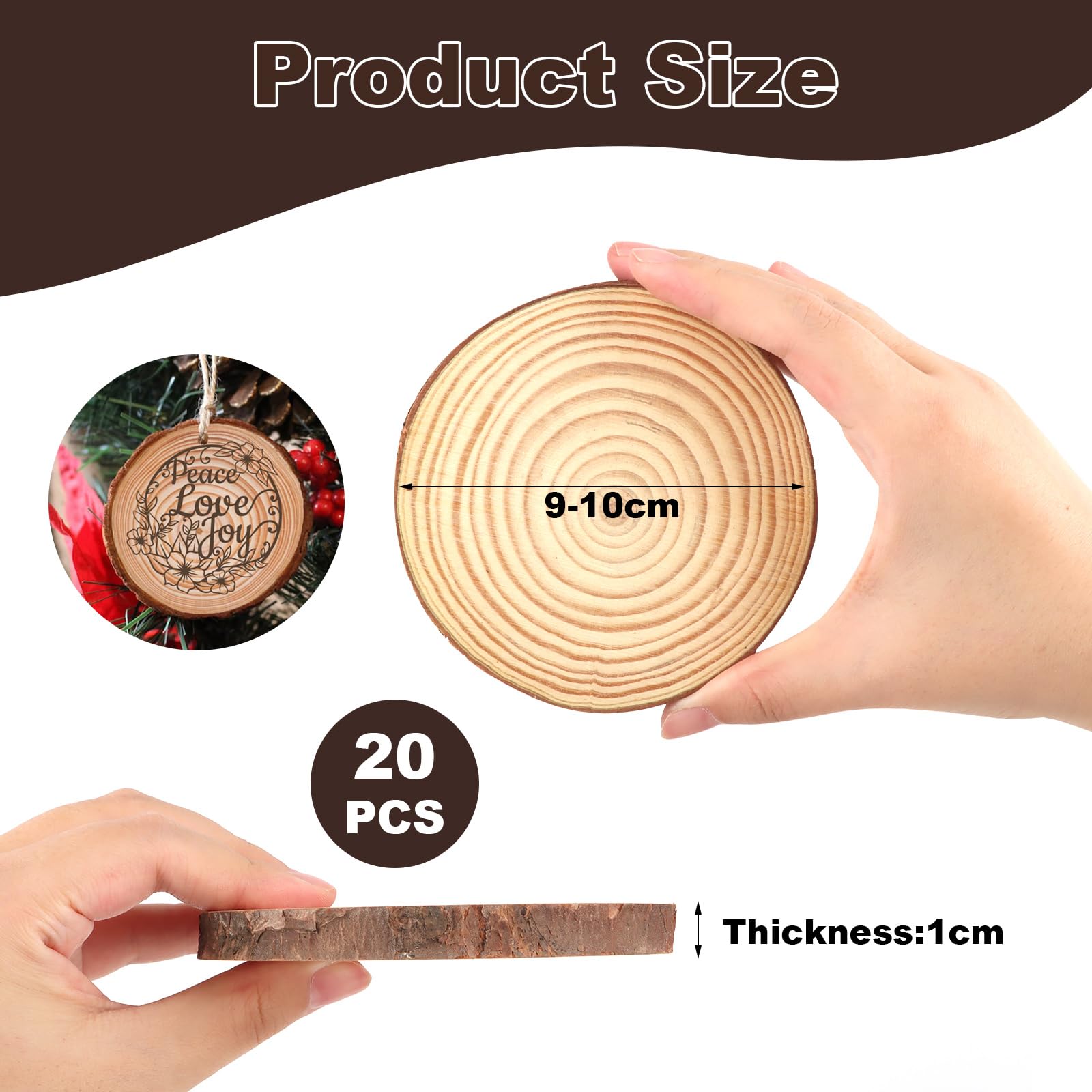 VMUTGA 20 Pièces Rondin de Bois, 9-10cm de Diametre Dessous De Verre Naturel Bois Rond sans Trou Tranches de Bois Deco Disque Rondelles en Bois Brut pour Bricolage Artisanat Mariage Décoration
