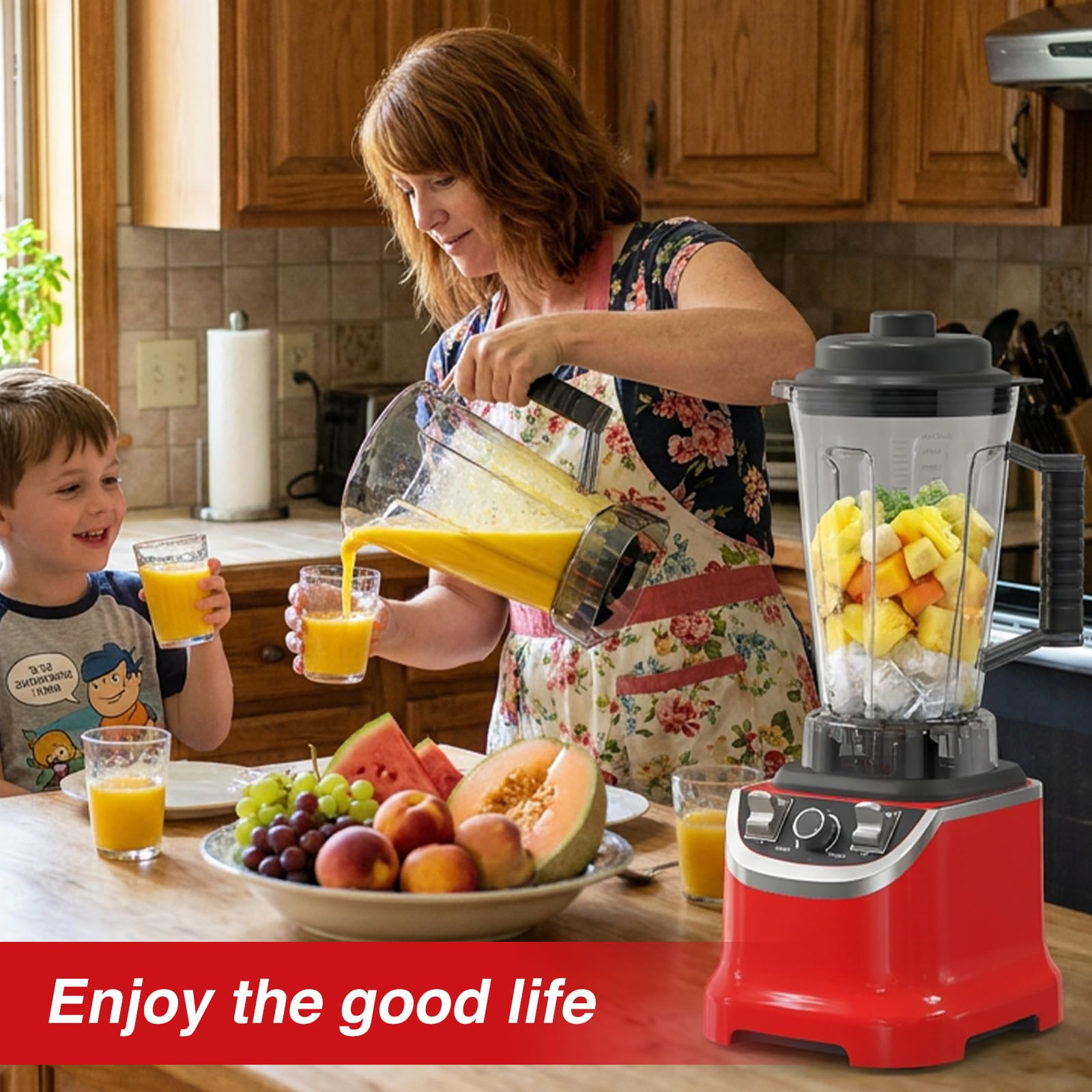 Batidora licuadora de 9500 W 3L, 32000 RPM, 8 en 1 batidora multipropósito con cuencos para jugo, picar, moler, amasar, rallar - acero inoxidable