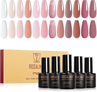 Rosalind UV Nail Polish Set, 12 Colors Gel Nail Polish Transparent Nude Pink Nail Polish Soak UV Gel Nail Polish Pink Brown Gel Nails for Nail Art Manicure