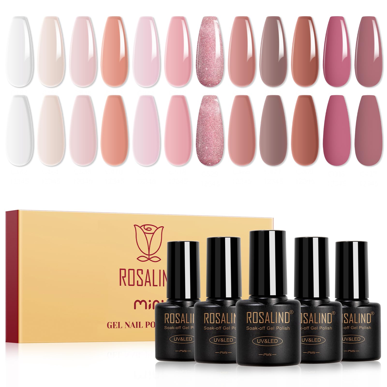 ROSALIND Esmaltes Semipermanentes,12 Color Jelly Transparente Nude Rosa Marrón Esmaltes Semipermanentes Para Uñas,Soak Off UV/LED Pintauñas Semipermanente Para Manicure