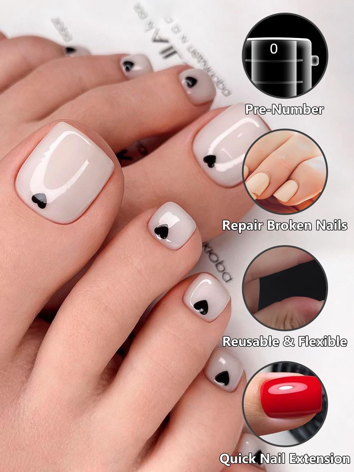 TOROKOM 120PCS Formas para Gel Poly de Uñas de los Pies, Extensiones para Pedicura, Molde Reutilizable