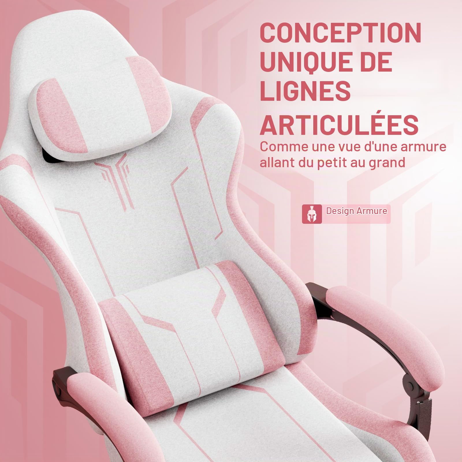 Chaise Gaming, Fauteuil Gamer - Massage Coussin Lombaire, Siege Gaming Dossier Inclinable à 135°, Chaise de Bureau Ergonomique Repose-Pieds Rétractable, Siège Large Confortable Leathaire-Velours, Rose