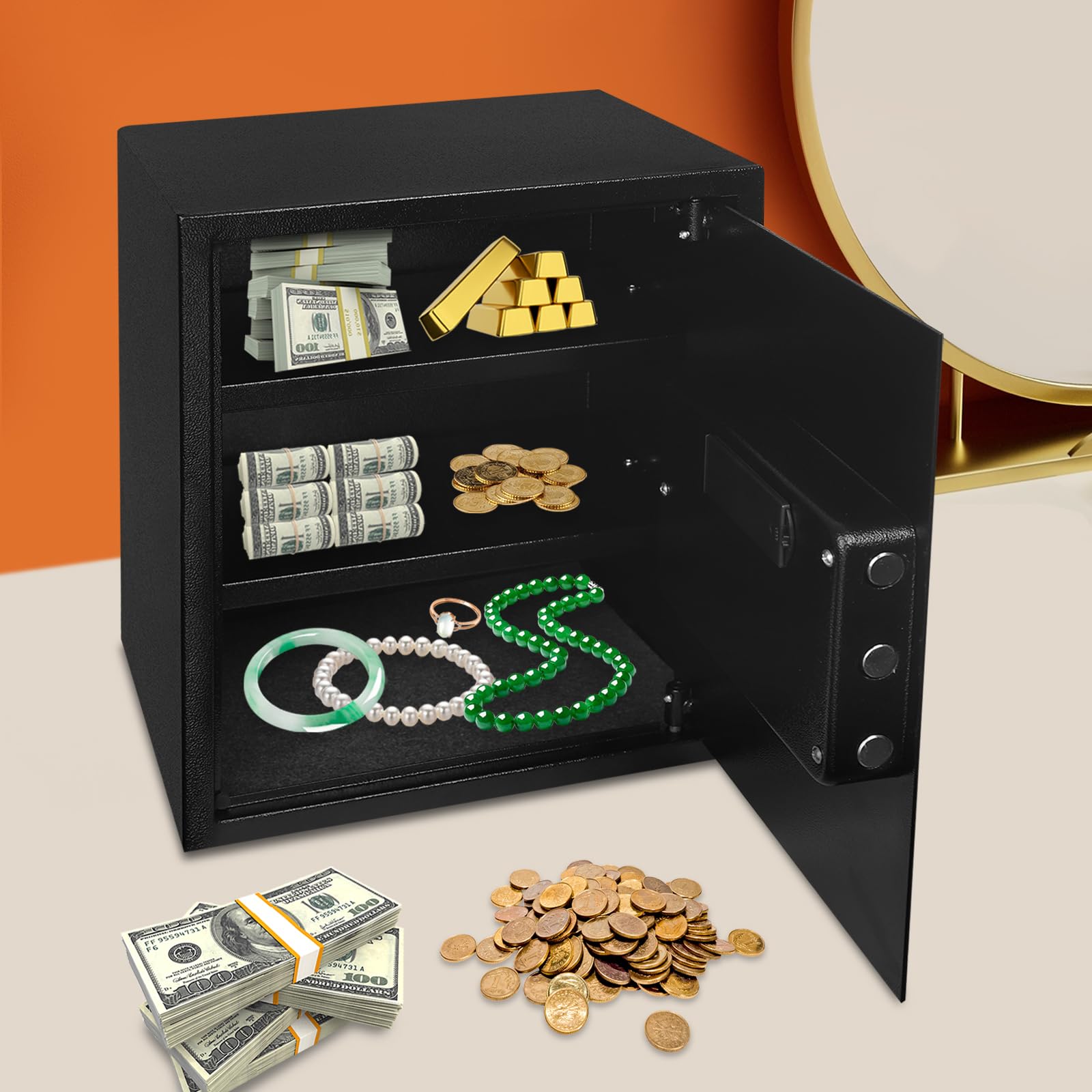 Caja fuerte, con cerradura de teclado digital de acero, antifuego, doméstica pequeña caja fuerte, para depósito de efectivo, joyas, objetos de valor, certificados, propiedad, etc